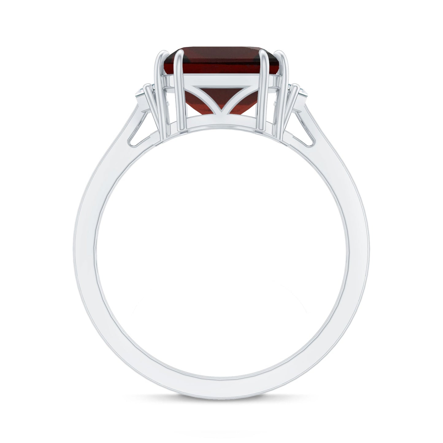 Natural 8mm Asscher Cut Garnet Engagement Ring with Diamond