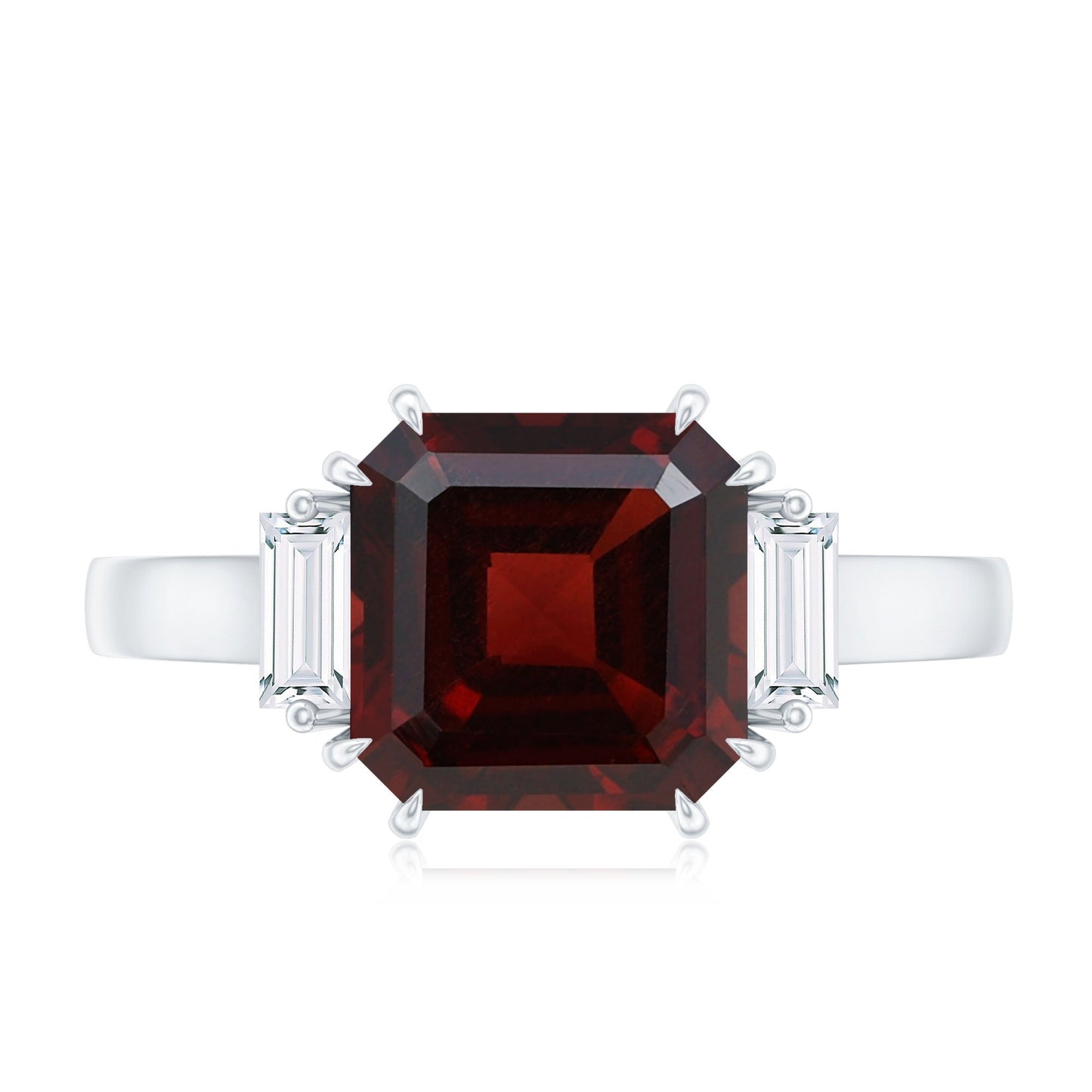 Natural 8mm Asscher Cut Garnet Engagement Ring with Diamond