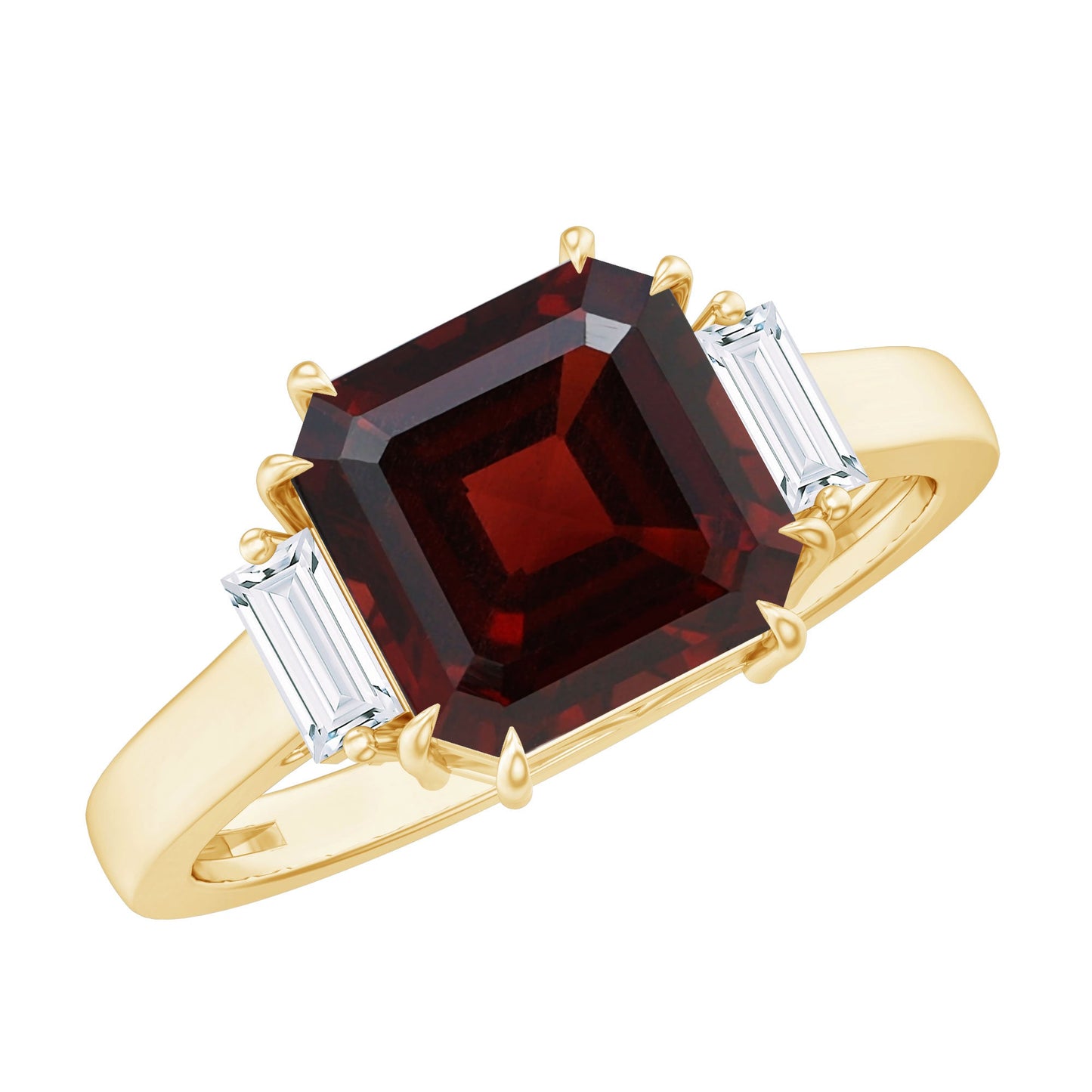 Natural 8mm Asscher Cut Garnet Engagement Ring with Diamond