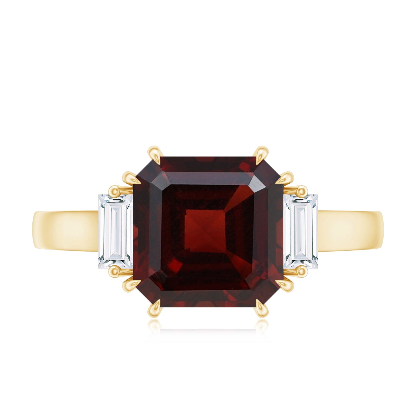 Natural 8mm Asscher Cut Garnet Engagement Ring with Diamond