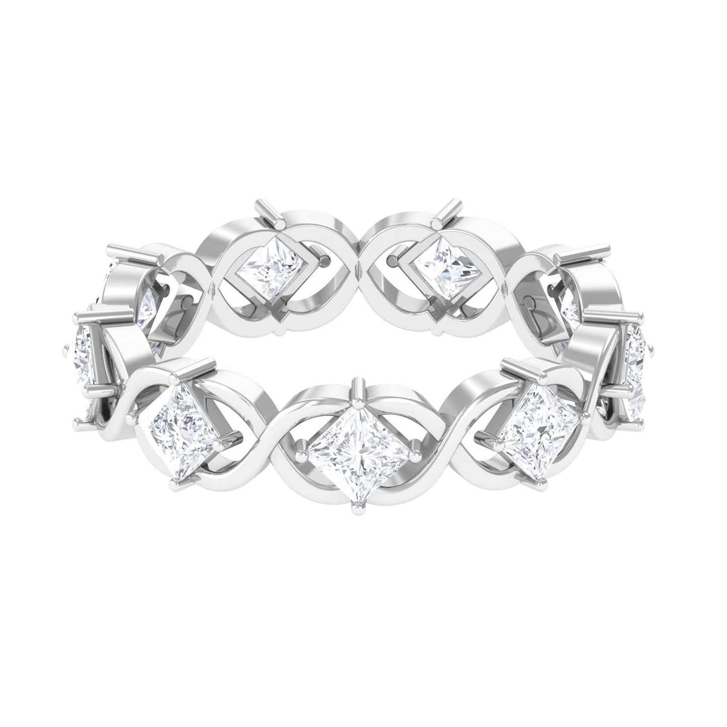 Princess Cut Cubic Zirconia Crossover Eternity Band Ring