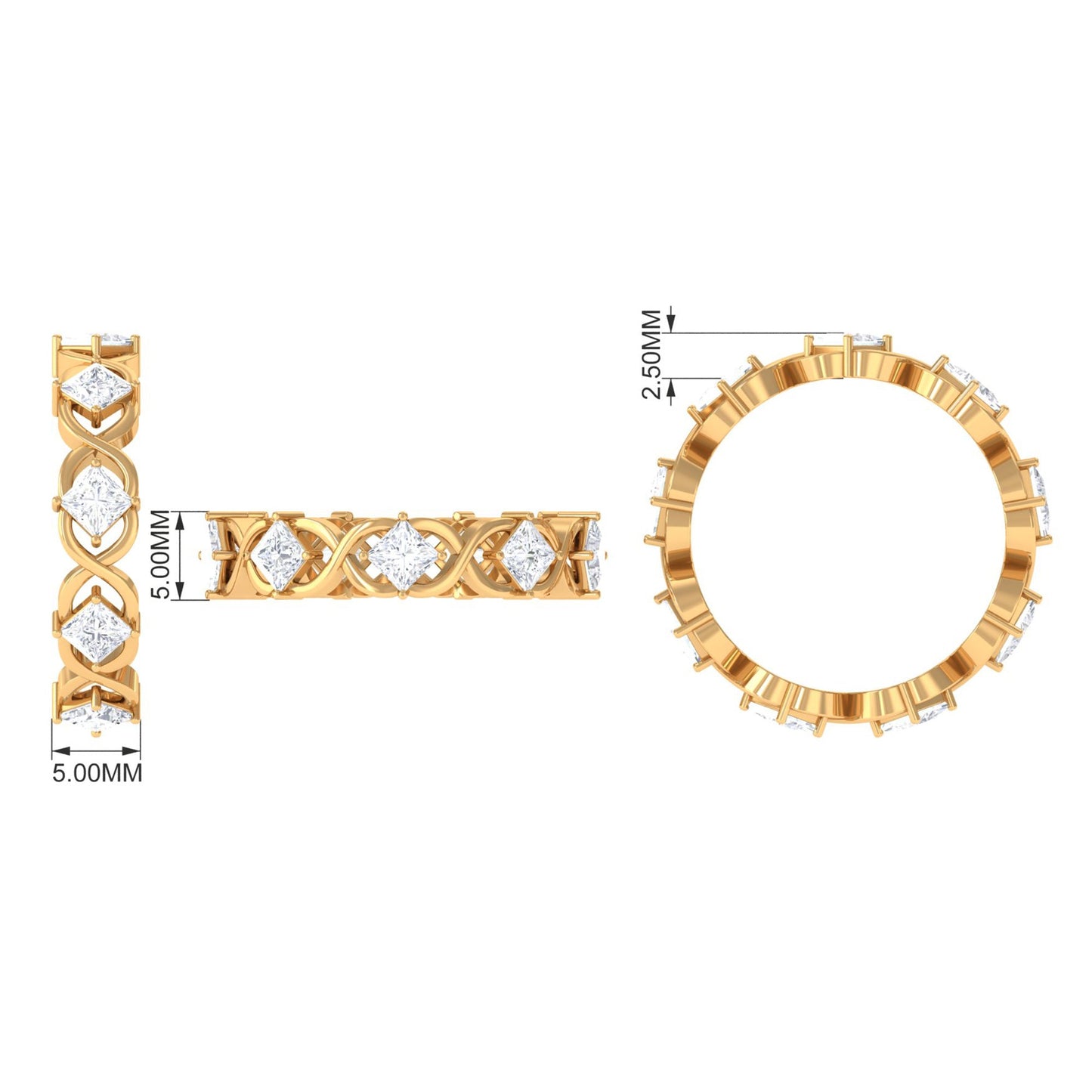 Princess Cut Cubic Zirconia Crossover Eternity Band Ring