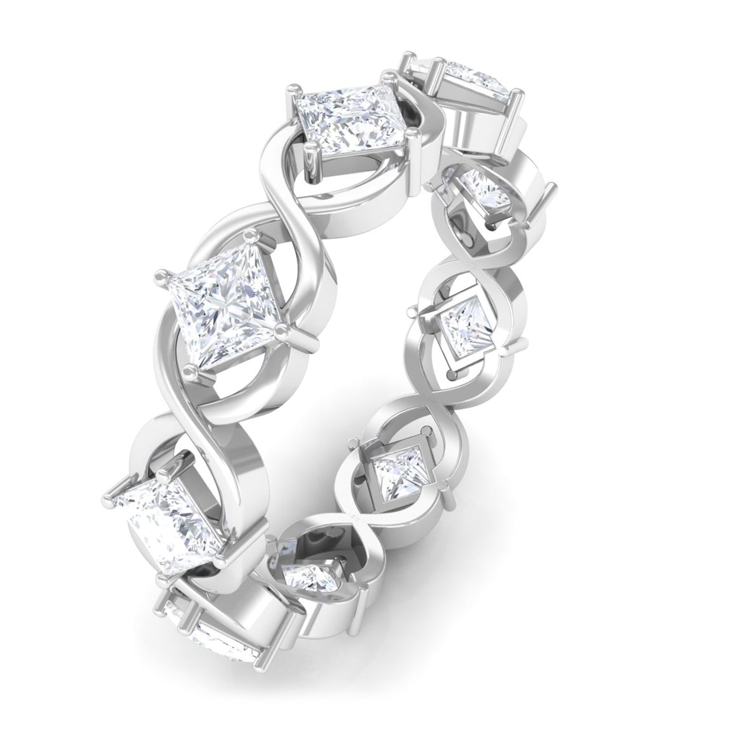 Princess Cut Cubic Zirconia Crossover Eternity Band Ring