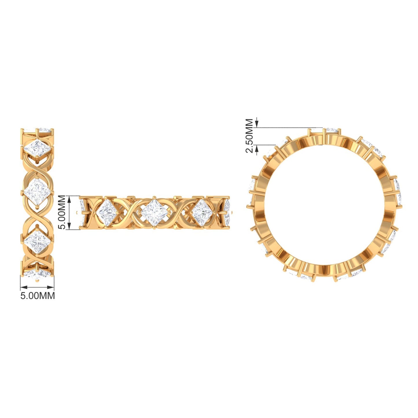 Princess Cut Cubic Zirconia Crossover Eternity Band Ring