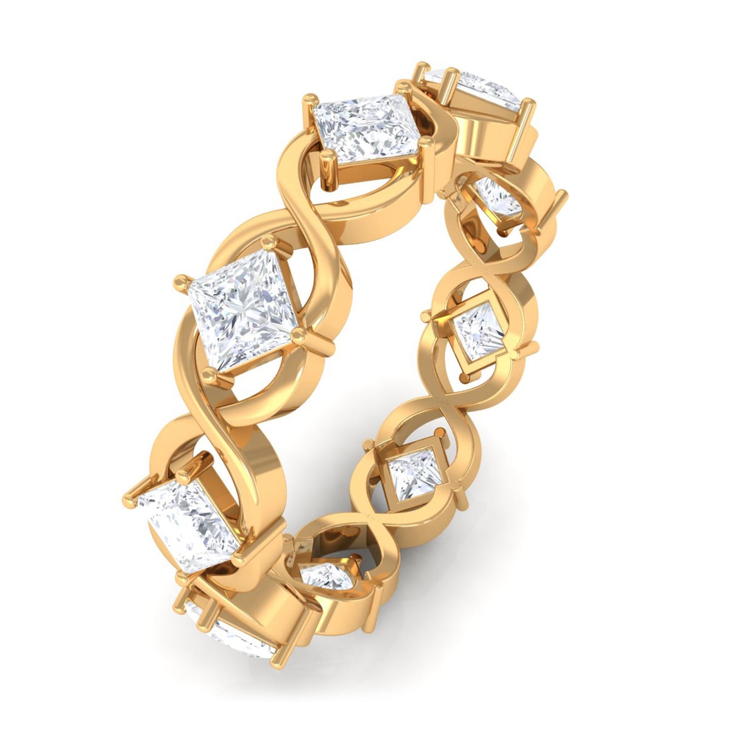 Princess Cut Cubic Zirconia Crossover Eternity Band Ring