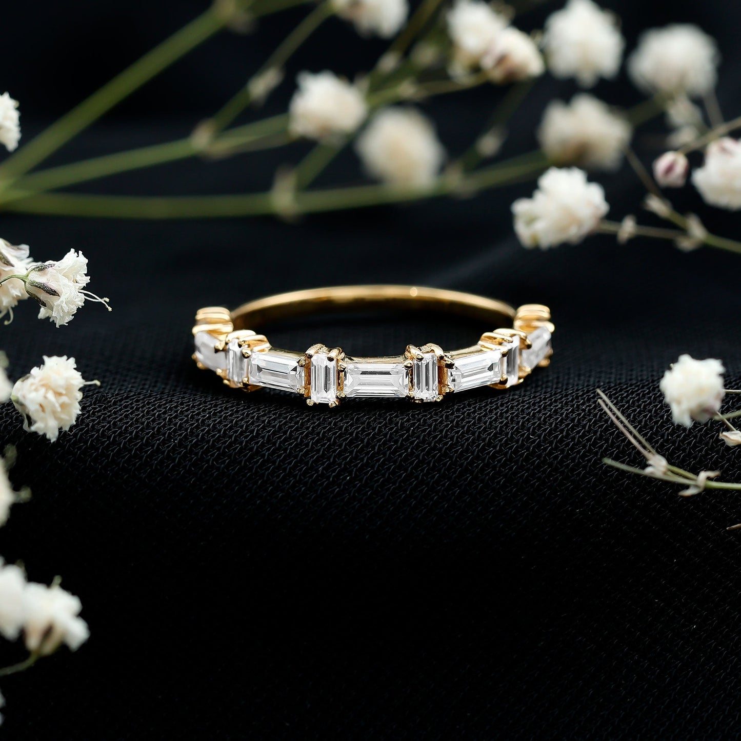 Baguette Cut Cubic Zirconia Designer Half Eternity Ring
