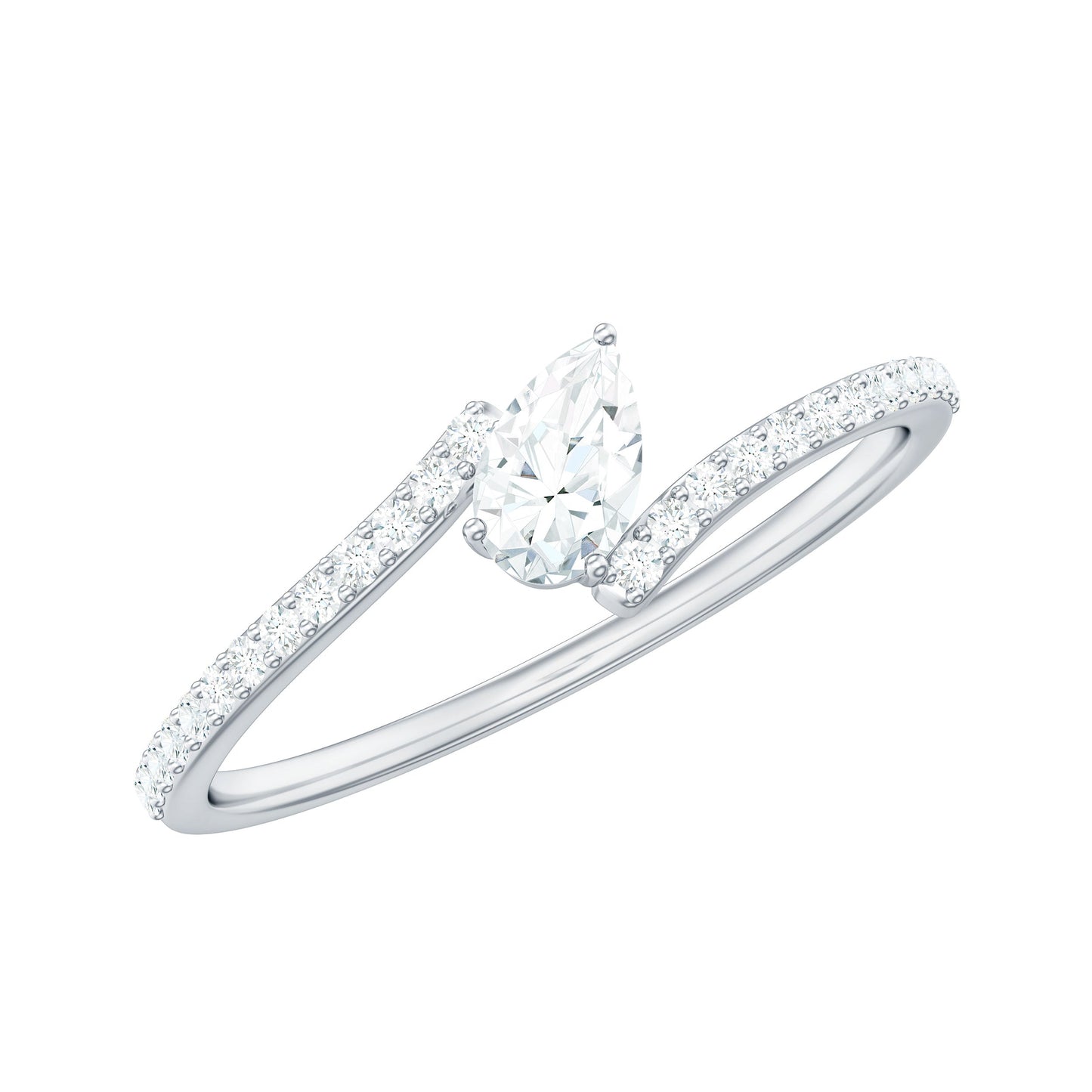 Tilted Pear Shape Simulated Diamond Bypass Promise Ring