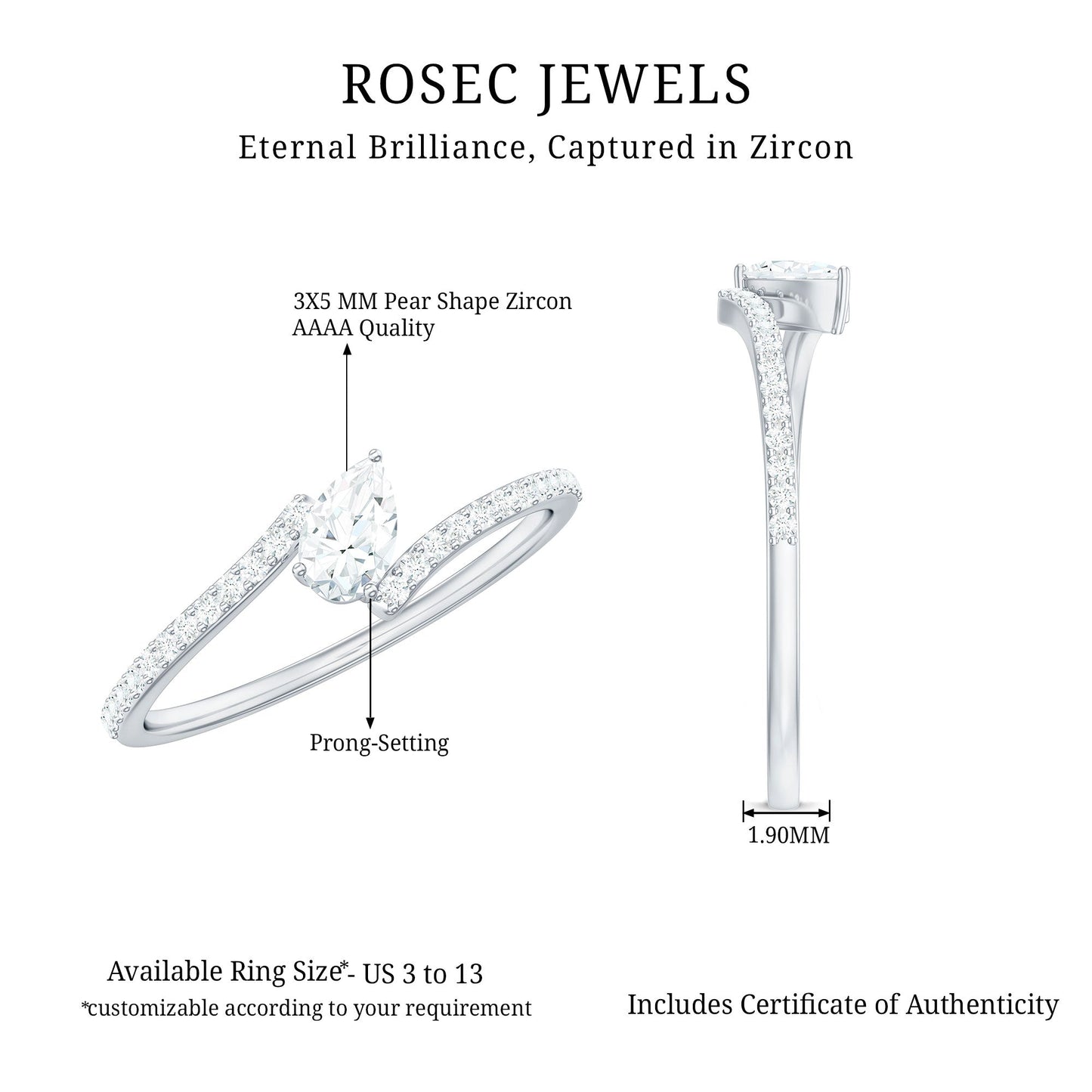 Tilted Pear Shape Simulated Diamond Bypass Promise Ring