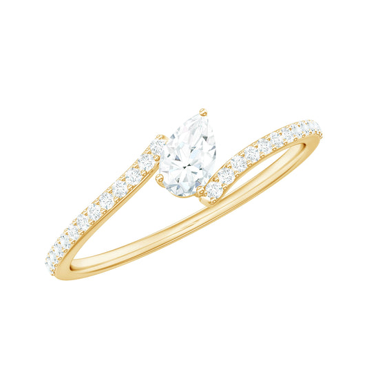 Tilted Pear Shape Simulated Diamond Bypass Promise Ring