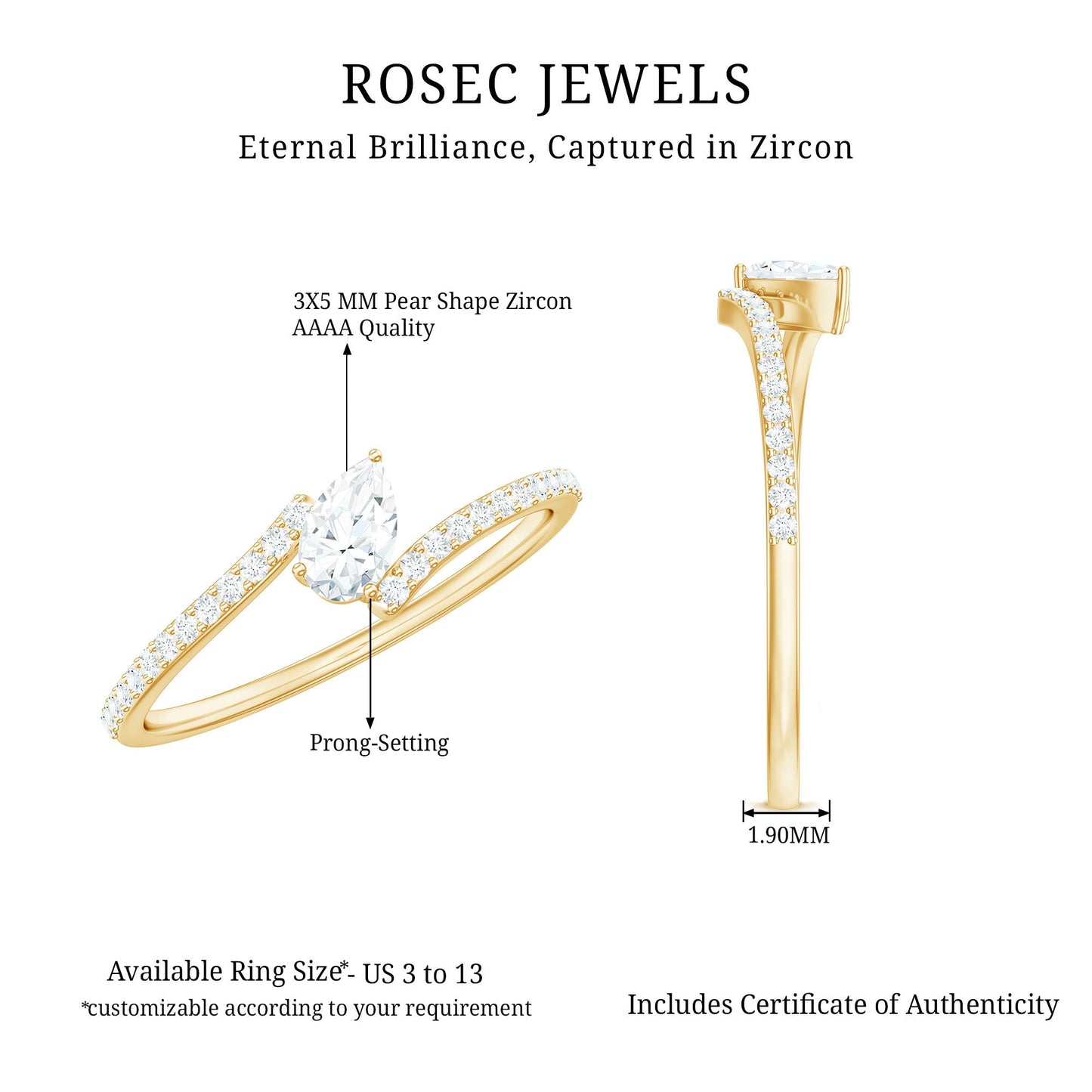 Tilted Pear Shape Simulated Diamond Bypass Promise Ring