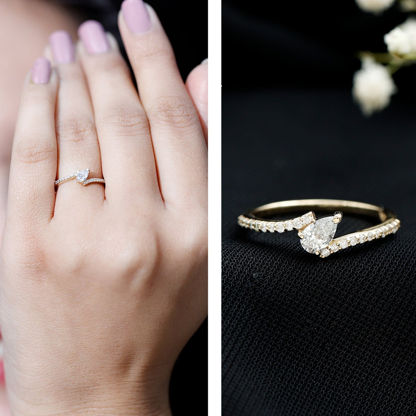 Tilted Pear Shape Simulated Diamond Bypass Promise Ring