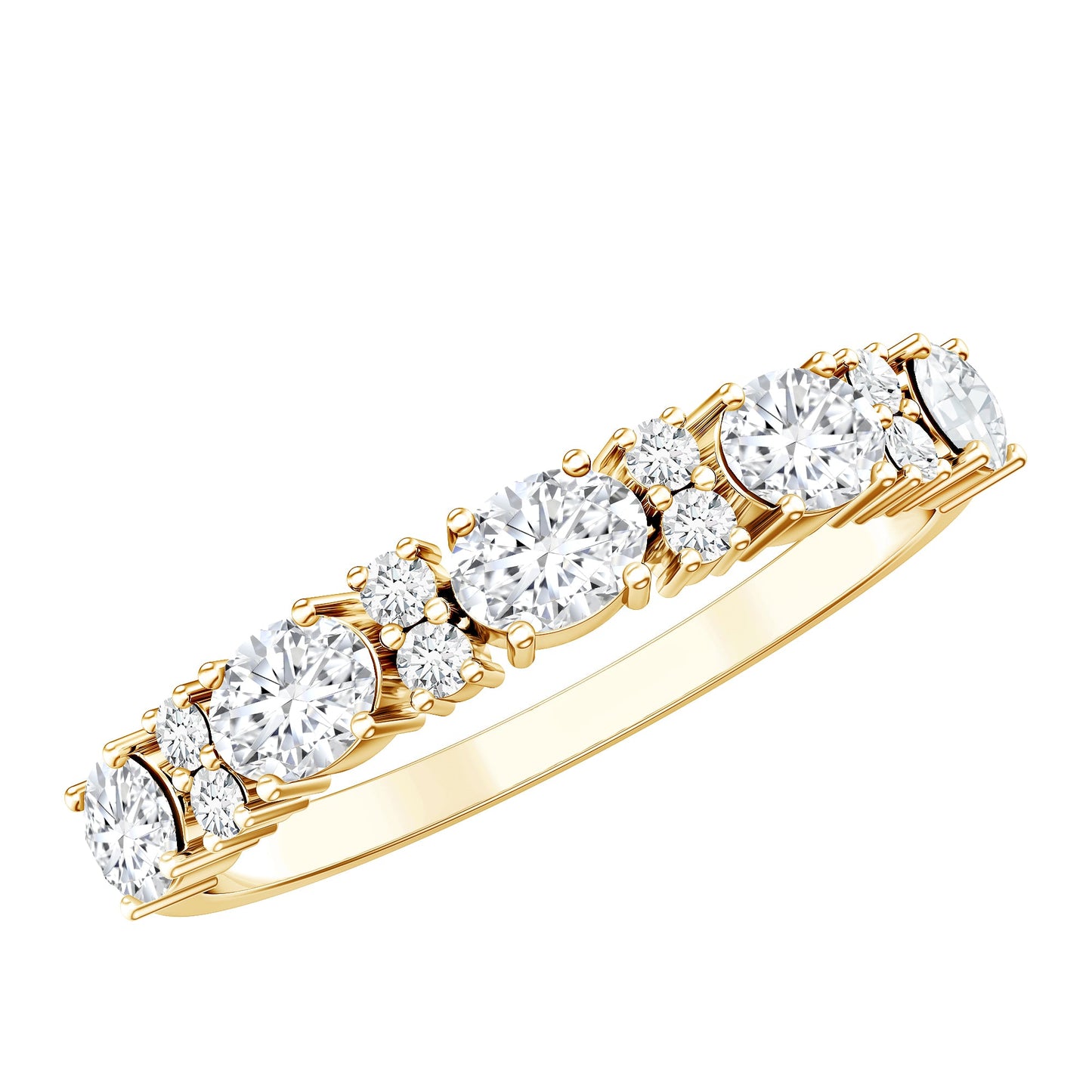 Oval and Round Cubic Zirconia Half Eternity Wedding Band