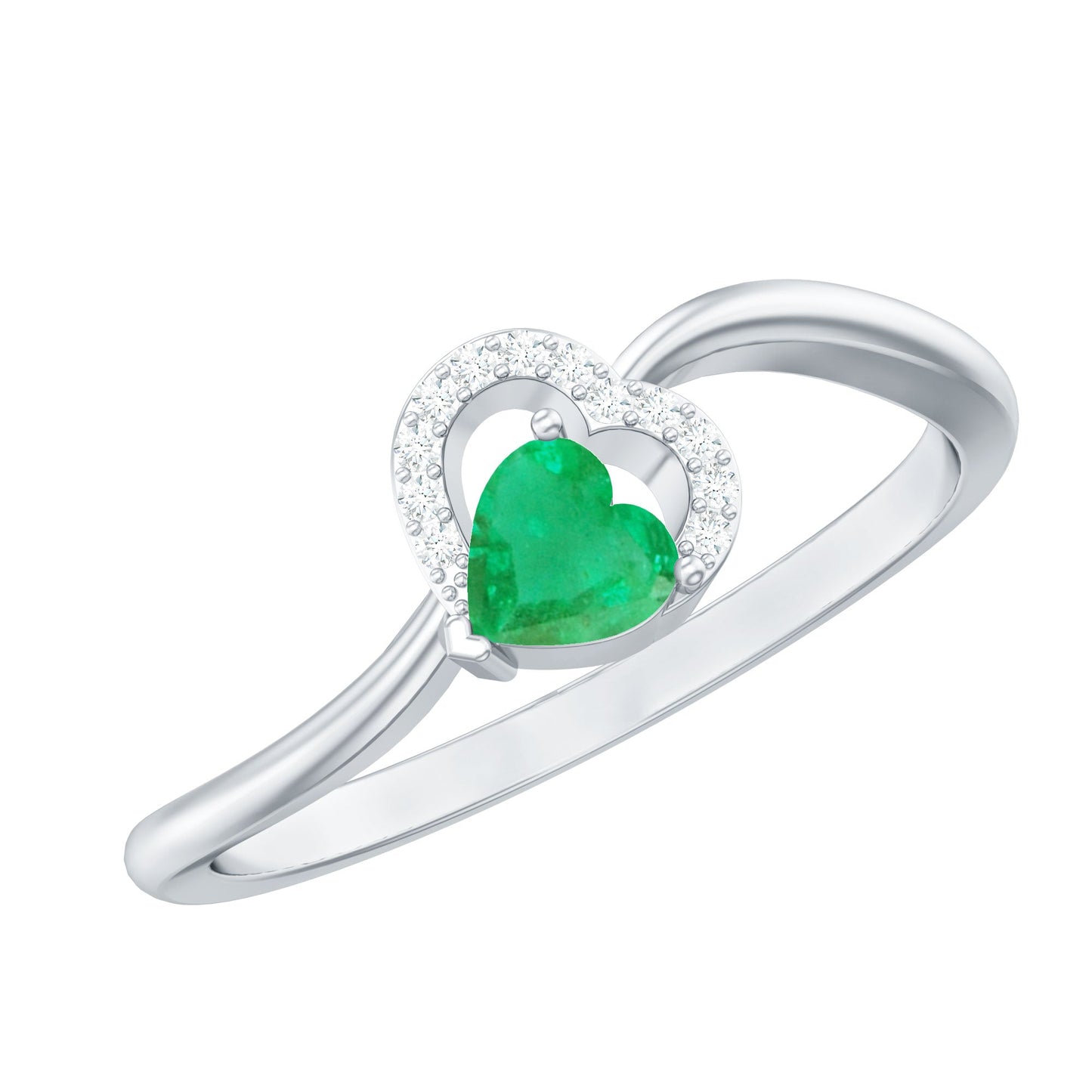 Certified Natural Emerald Heart Promise Ring with Diamond