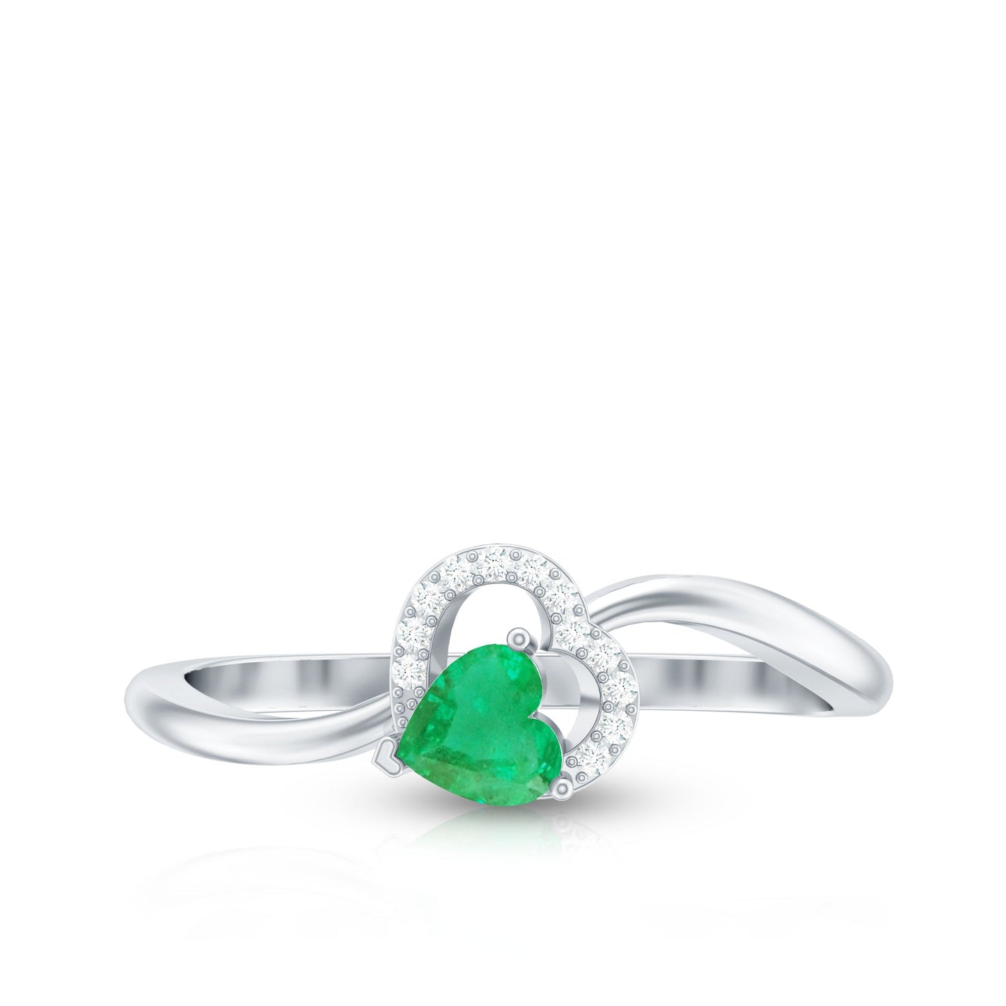 Certified Natural Emerald Heart Promise Ring with Diamond