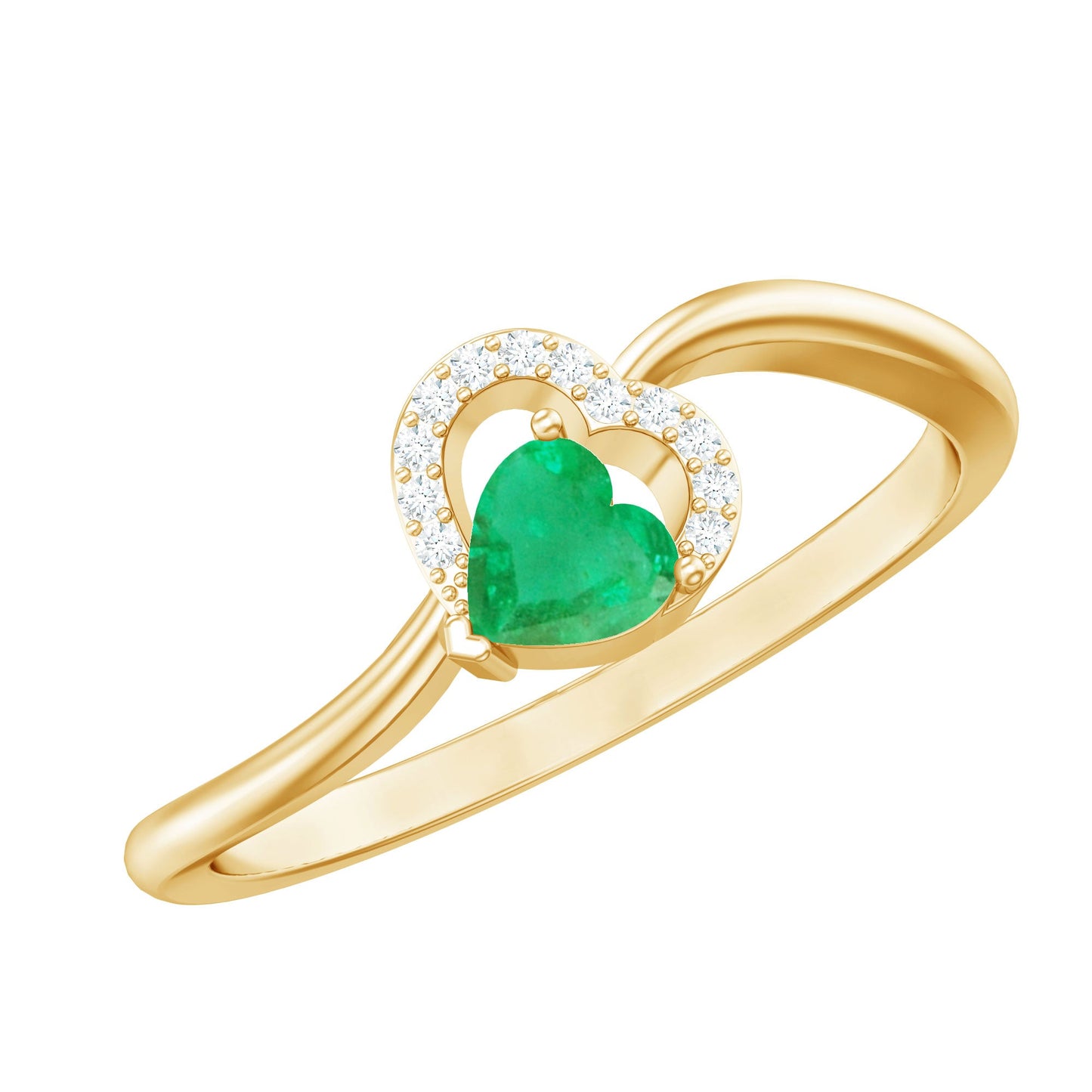 Certified Natural Emerald Heart Promise Ring with Diamond