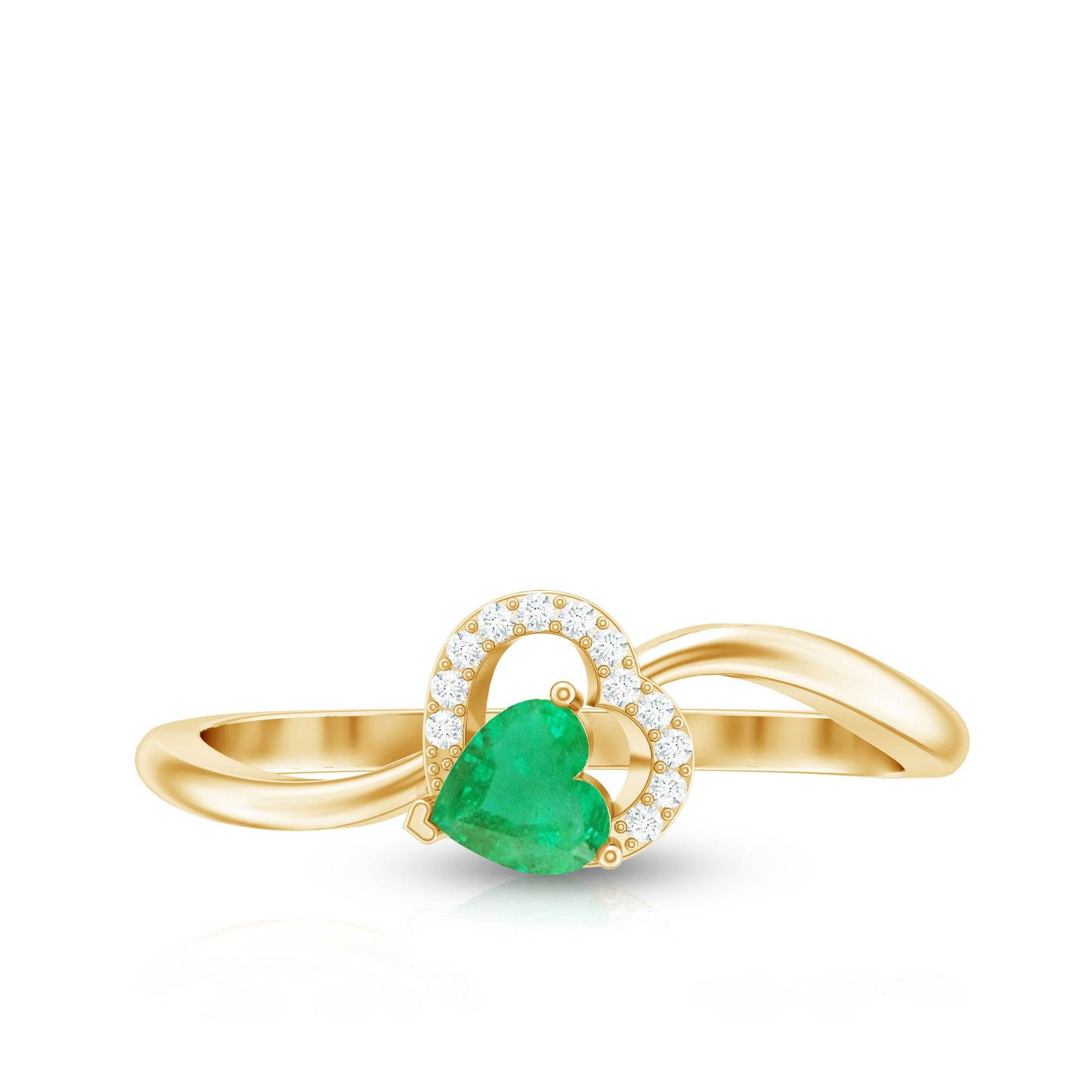 Certified Natural Emerald Heart Promise Ring with Diamond