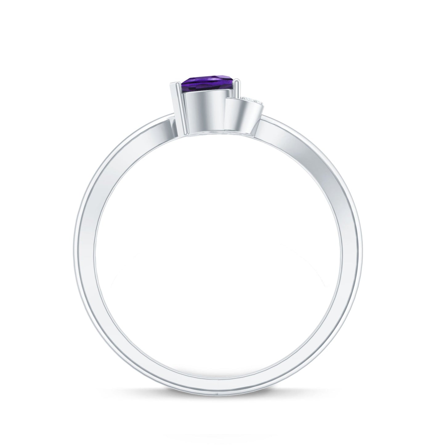 Heart Shape Amethyst and Diamond Twisted Promise Ring