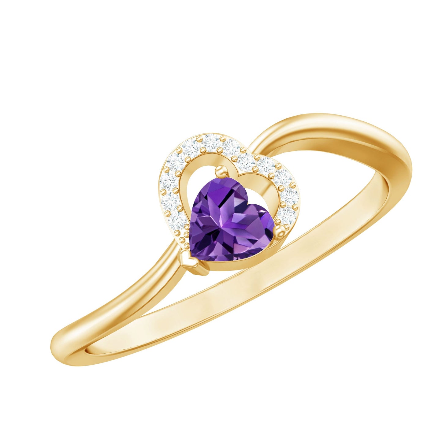 Heart Shape Amethyst and Diamond Twisted Promise Ring