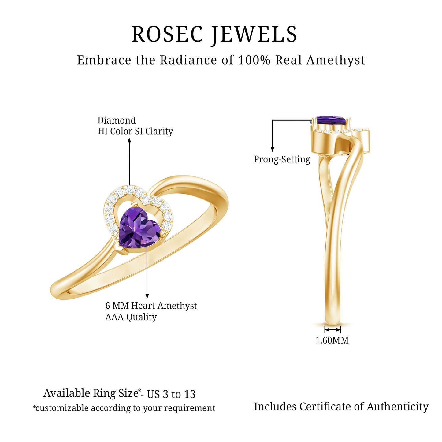 Heart Shape Amethyst and Diamond Twisted Promise Ring