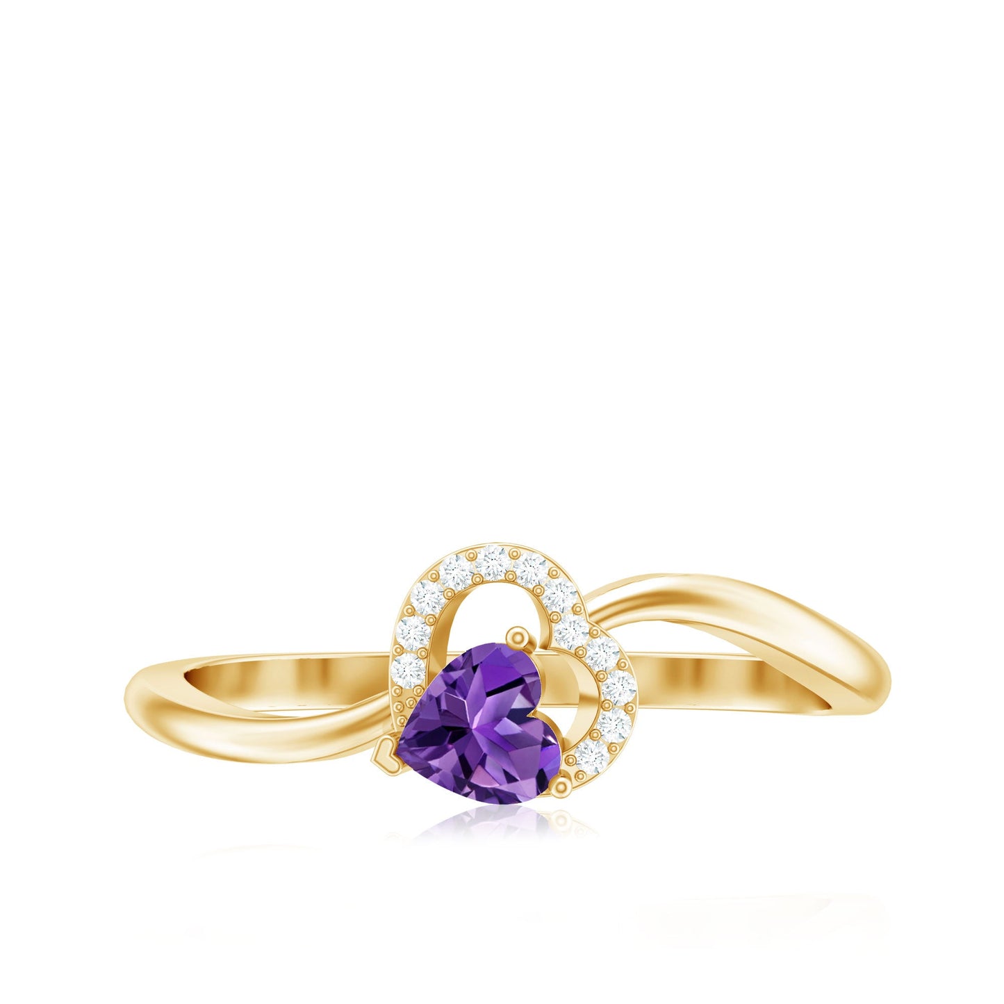 Heart Shape Amethyst and Diamond Twisted Promise Ring