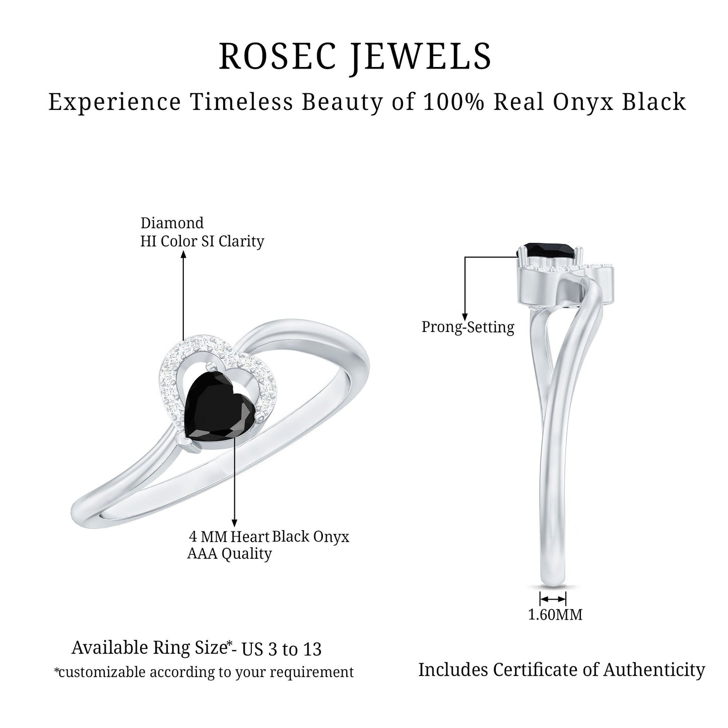 Genuine Black Onyx and Diamond Heart Promise Ring