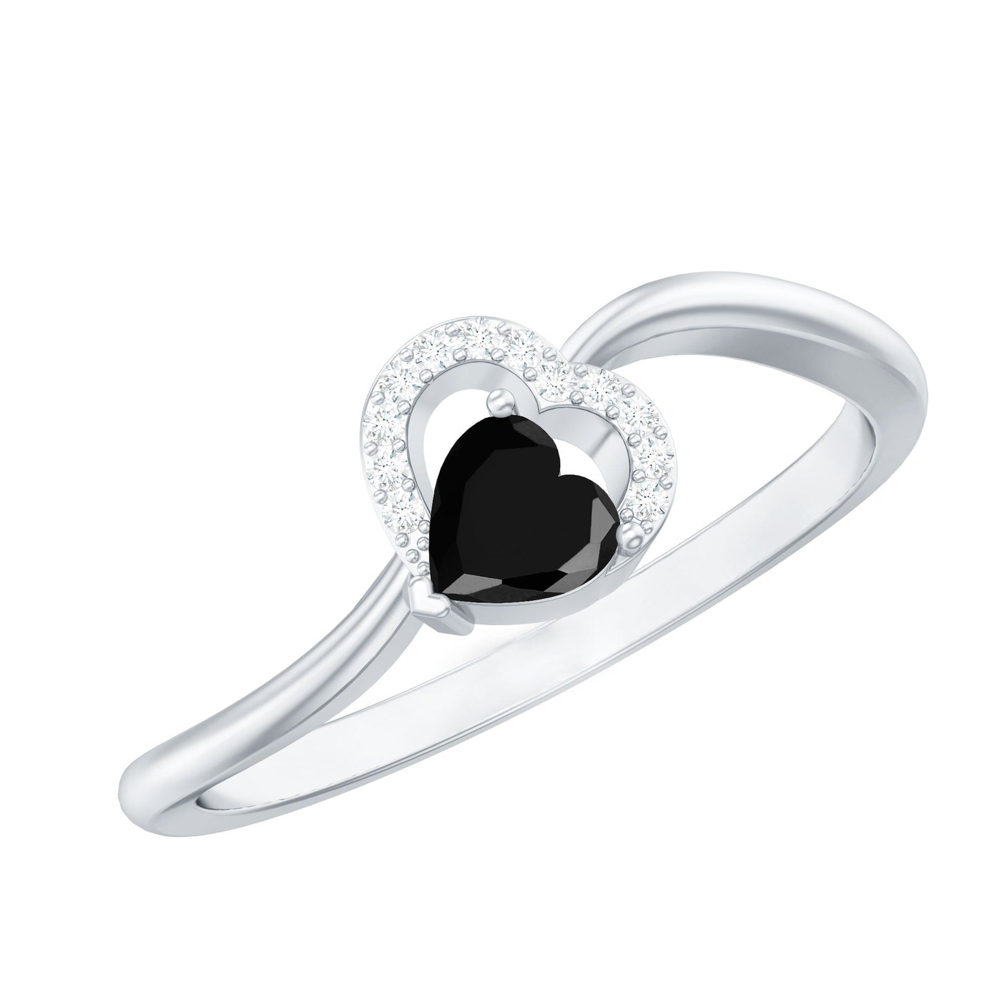 Natural Black Spinel Heart Promise Ring with Diamond