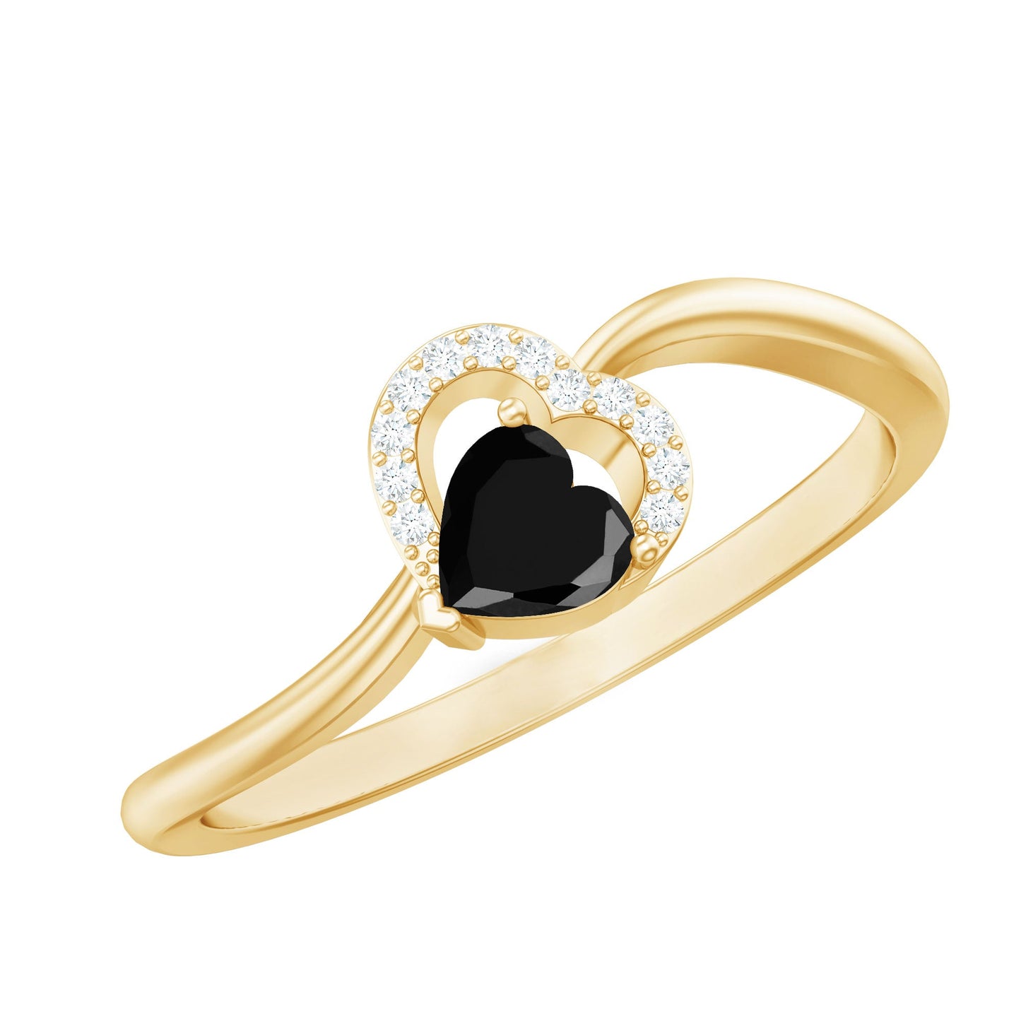 Natural Black Spinel Heart Promise Ring with Diamond
