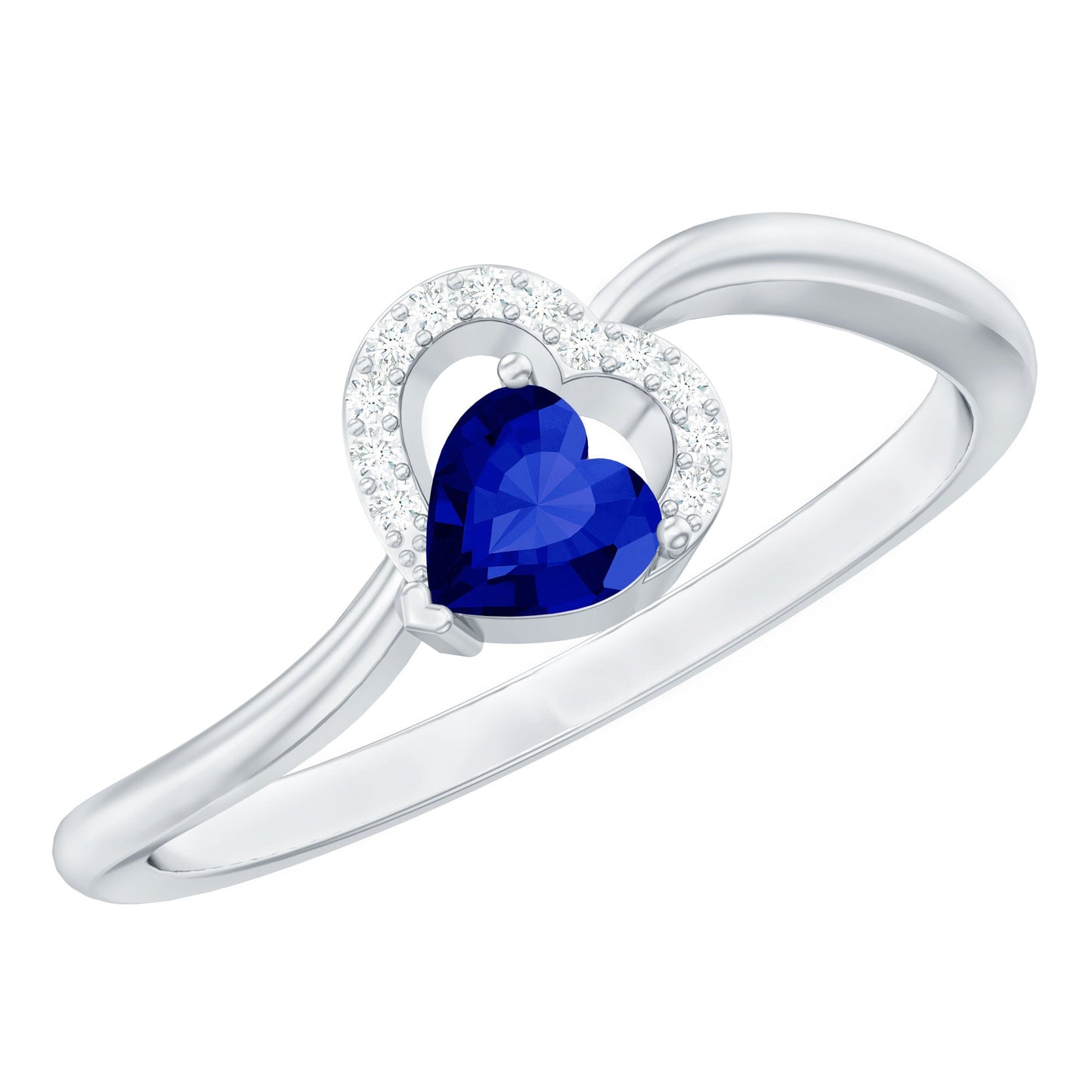 Certified Lab Grown Blue Sapphire Heart Promise Ring with Diamond