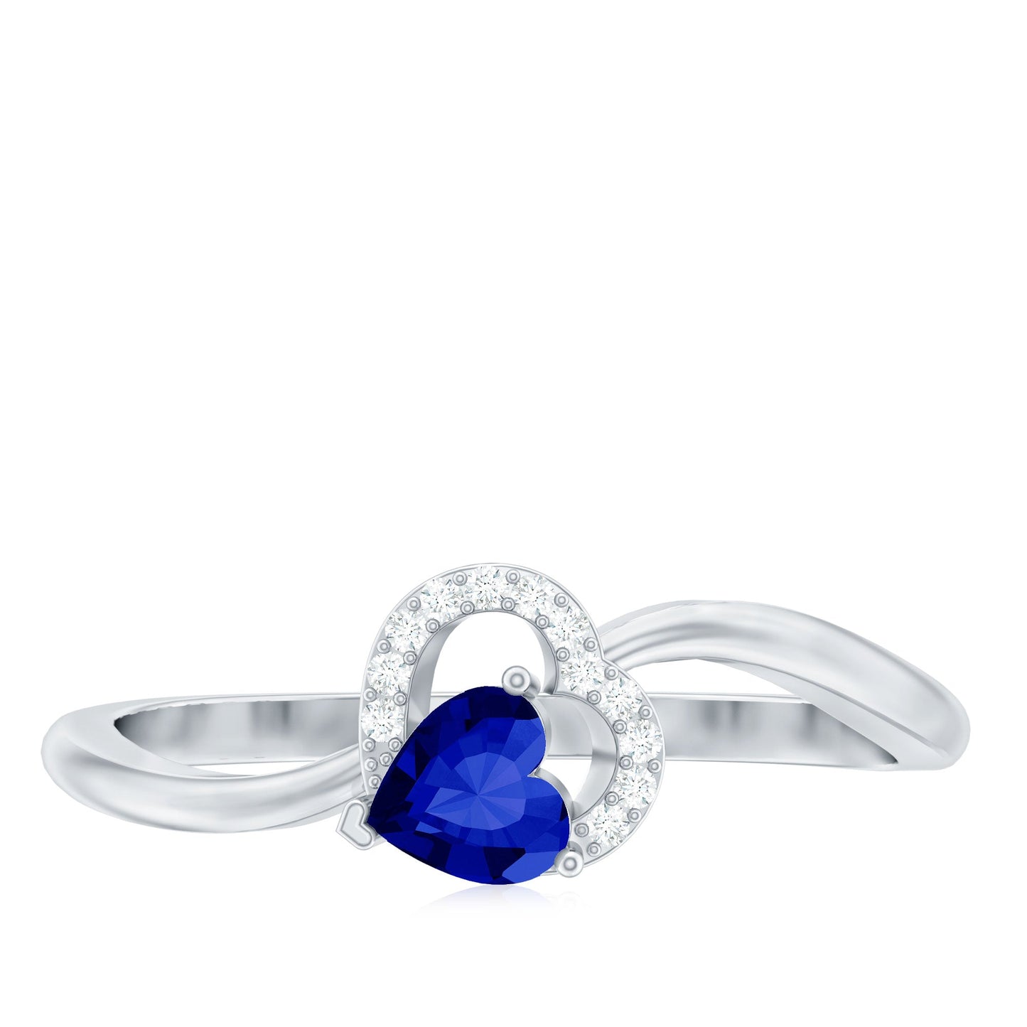 Certified Lab Grown Blue Sapphire Heart Promise Ring with Diamond