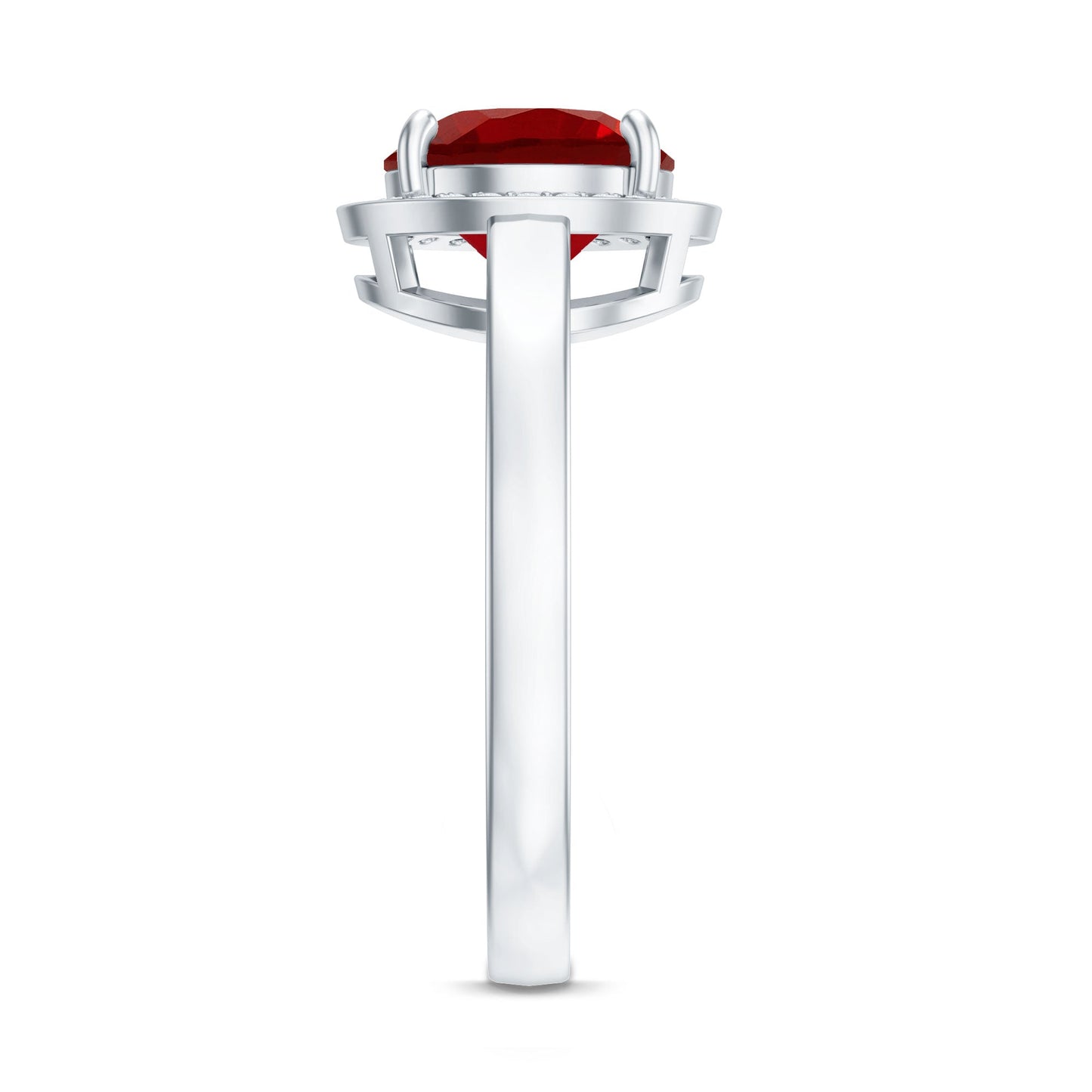 8MM Lab Grown Ruby Round Halo Engagement Ring