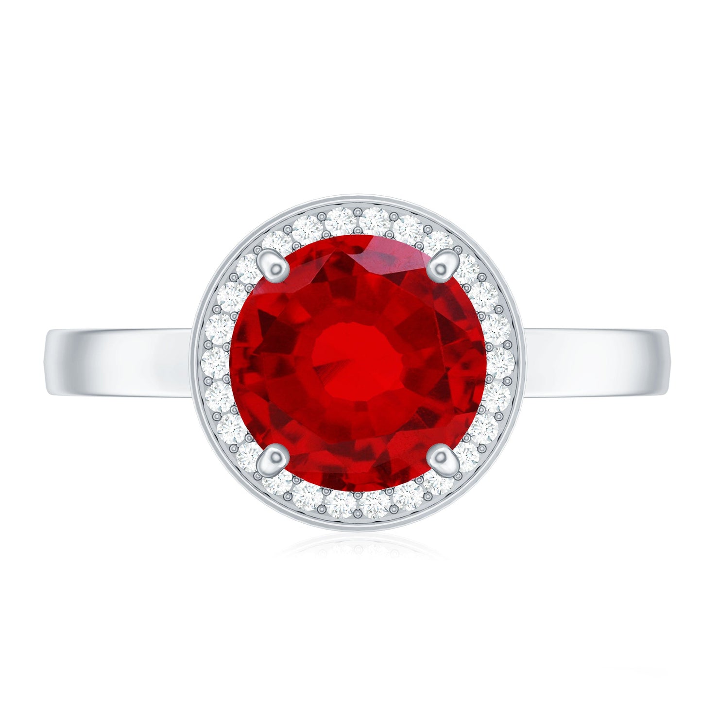 8MM Lab Grown Ruby Round Halo Engagement Ring