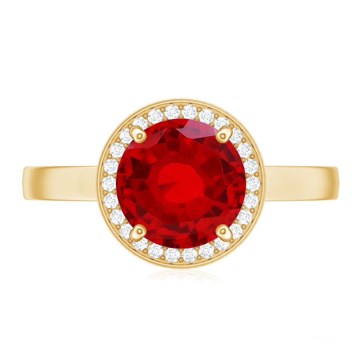 8MM Lab Grown Ruby Round Halo Engagement Ring