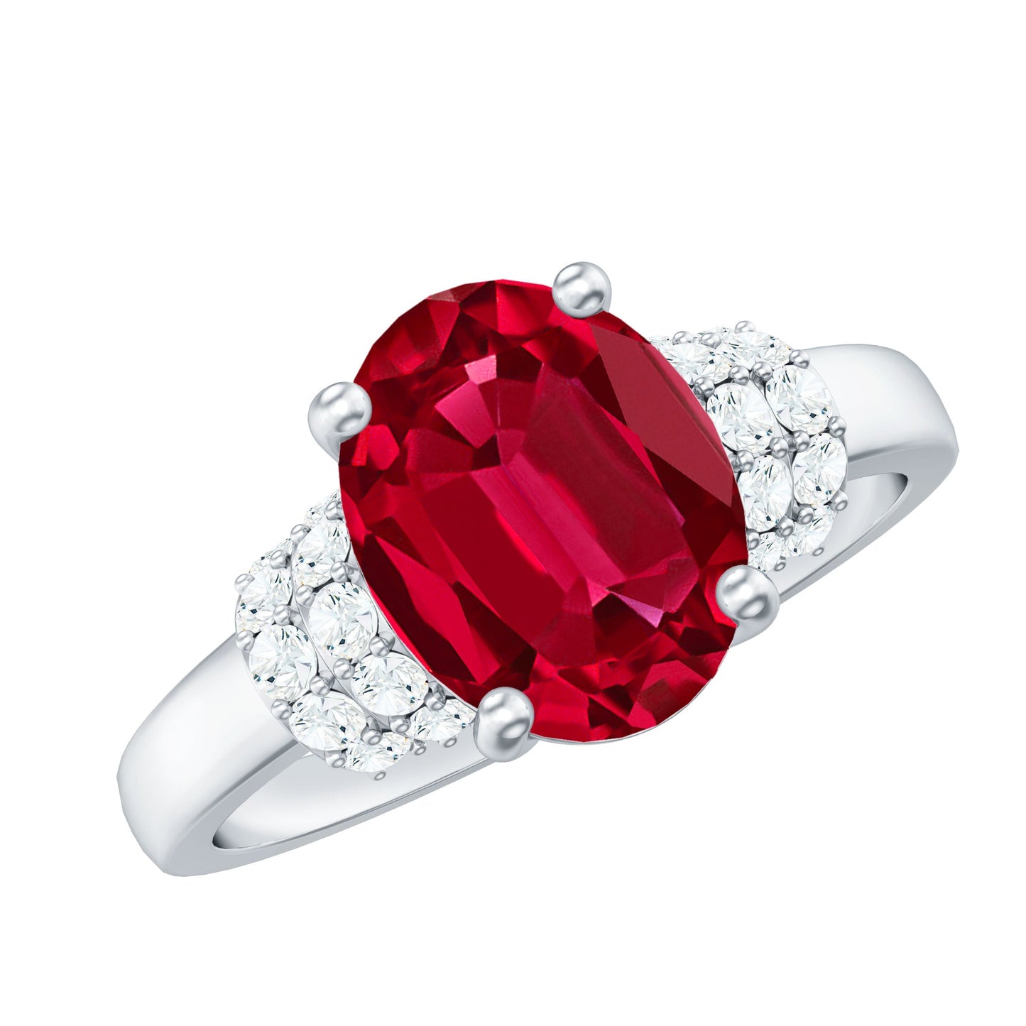 8X10MM Lab Created Ruby Oval Engagement Ring with Diamonds