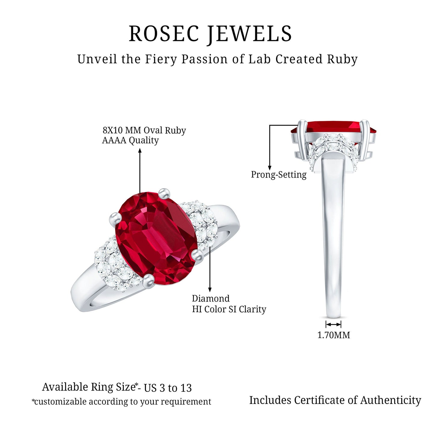 8X10MM Lab Created Ruby Oval Engagement Ring with Diamonds