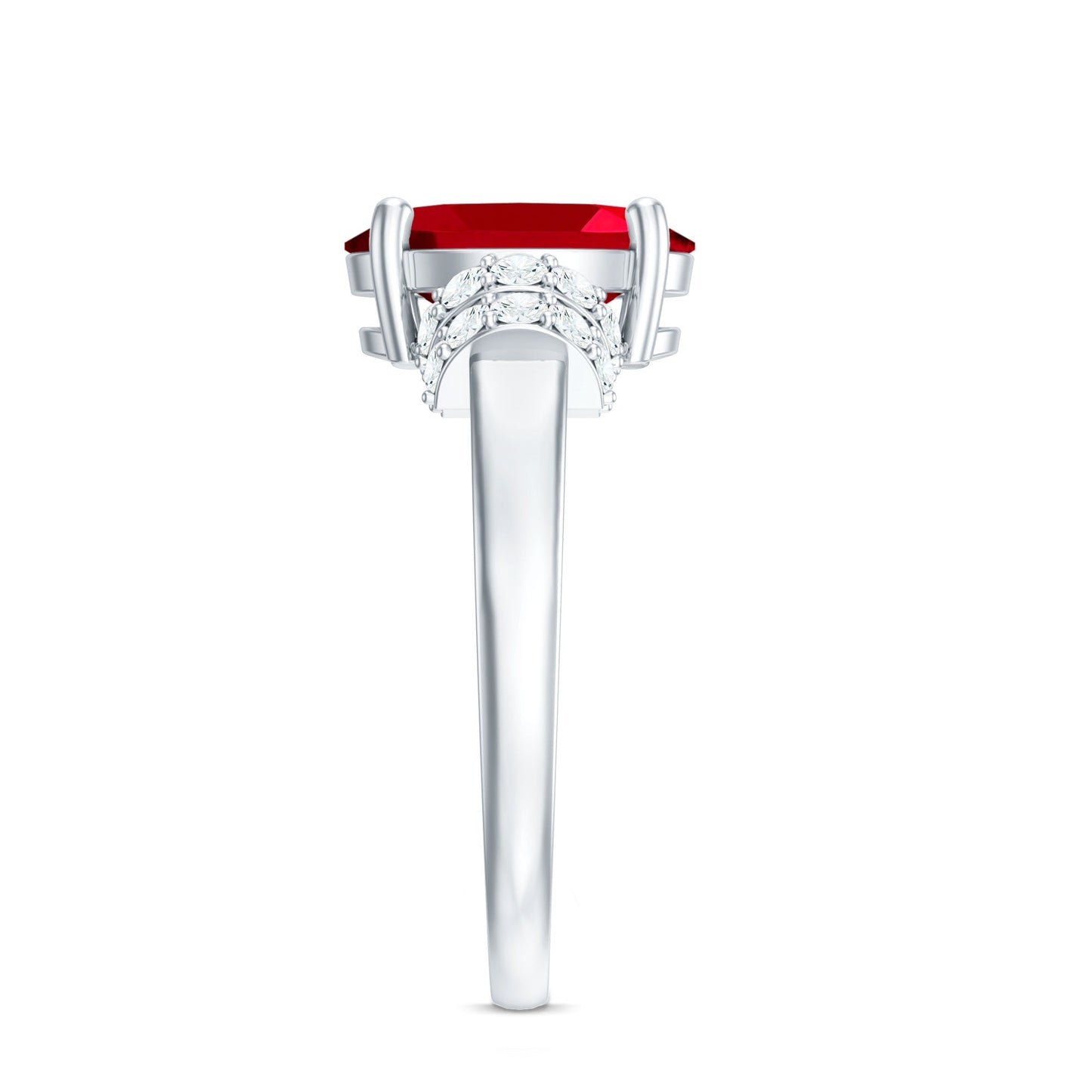 8X10MM Lab Created Ruby Oval Engagement Ring with Diamonds
