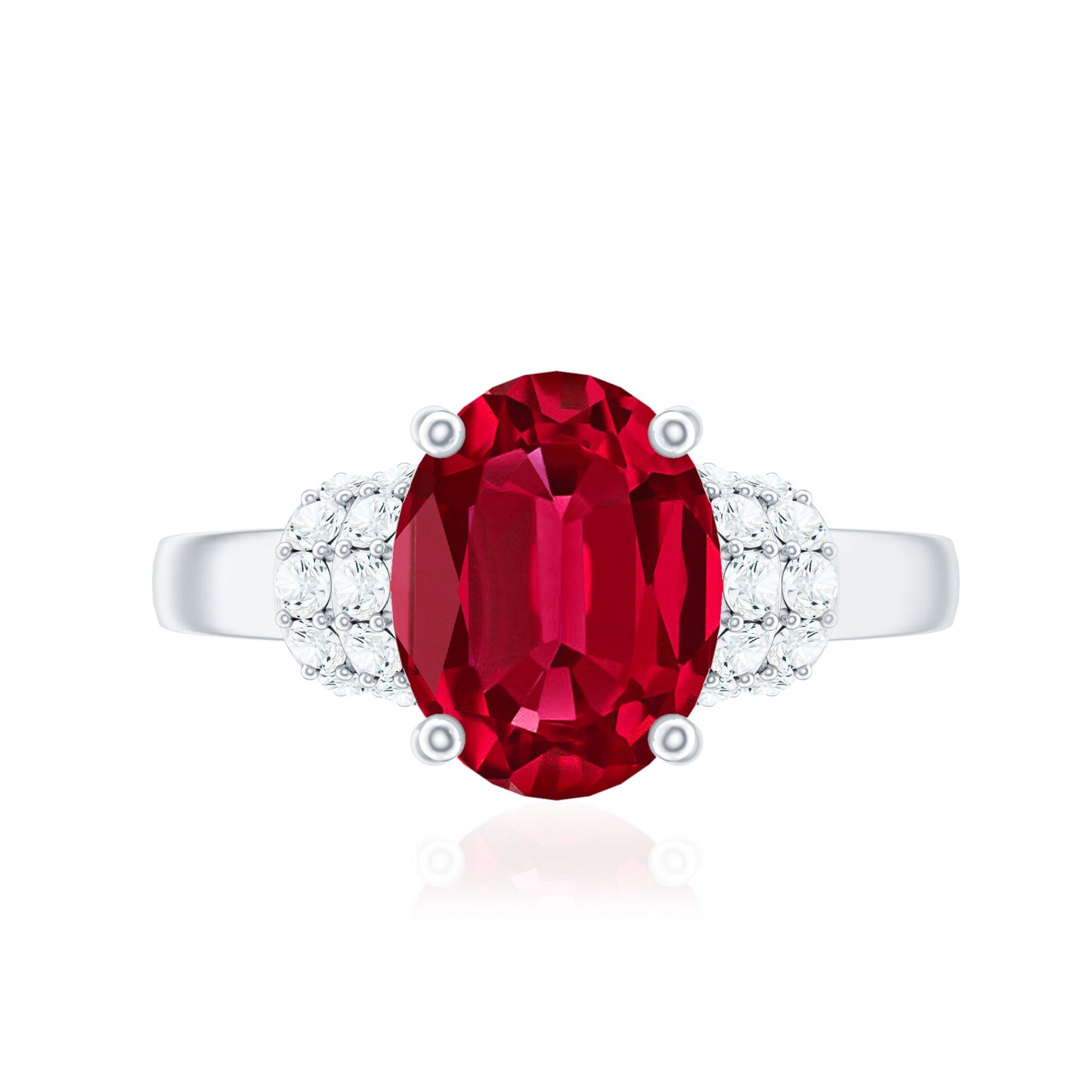 8X10MM Lab Created Ruby Oval Engagement Ring with Diamonds