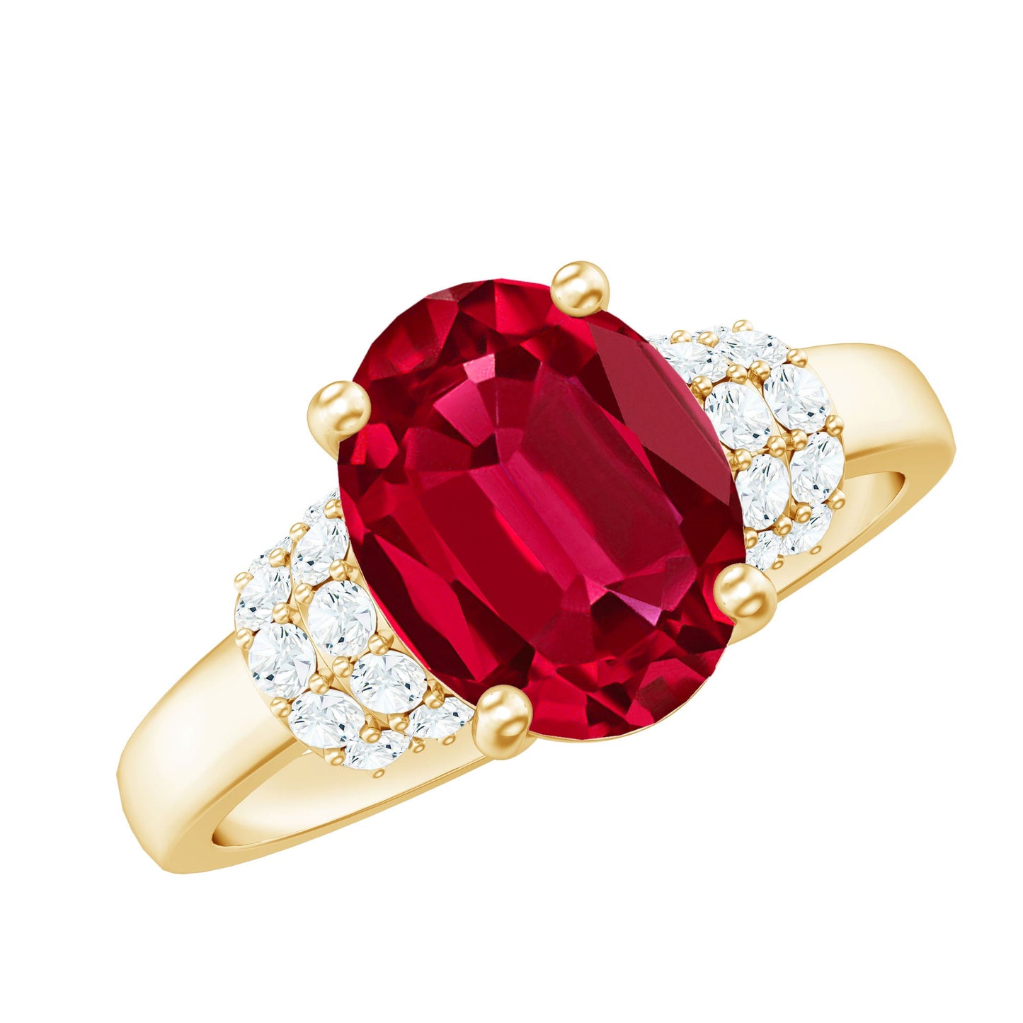 8X10MM Lab Created Ruby Oval Engagement Ring with Diamonds
