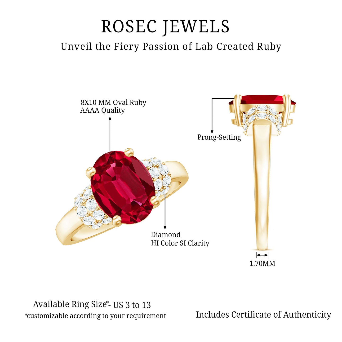 8X10MM Lab Created Ruby Oval Engagement Ring with Diamonds