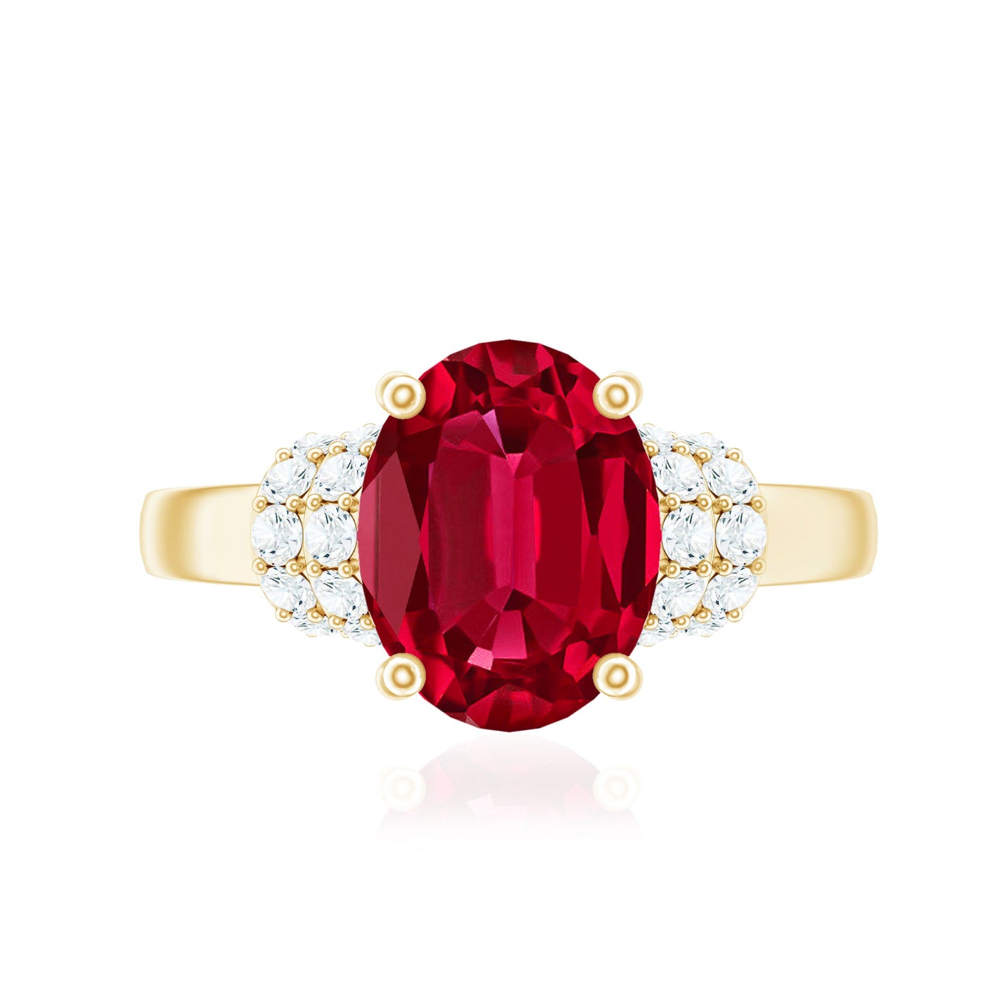 8X10MM Lab Created Ruby Oval Engagement Ring with Diamonds