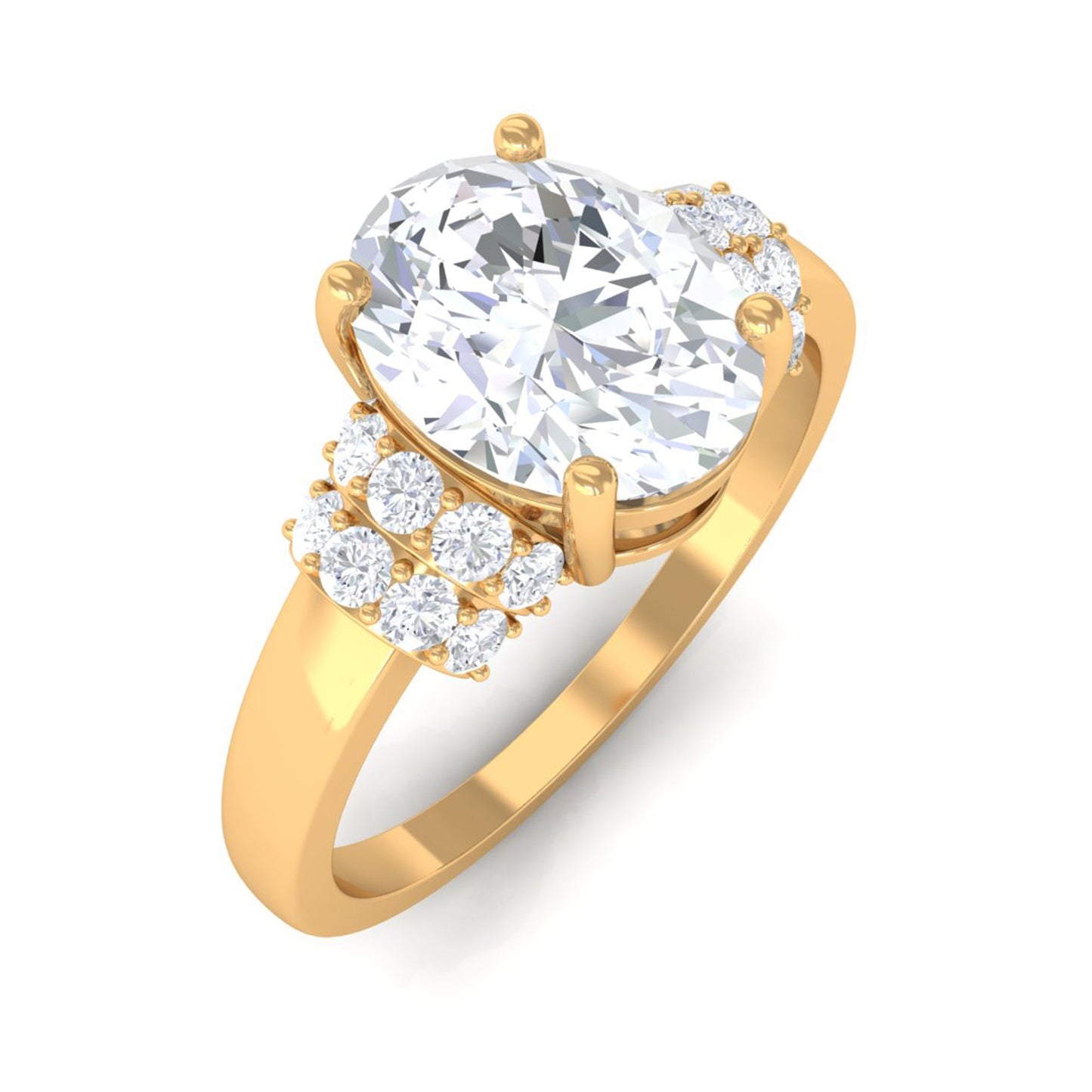 Oval Zircon Engagement Ring with Collar