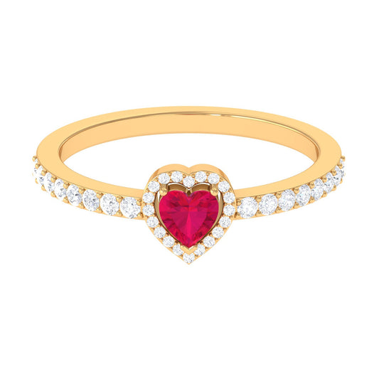 Genuine Ruby Heart Promise Ring with Diamond Halo