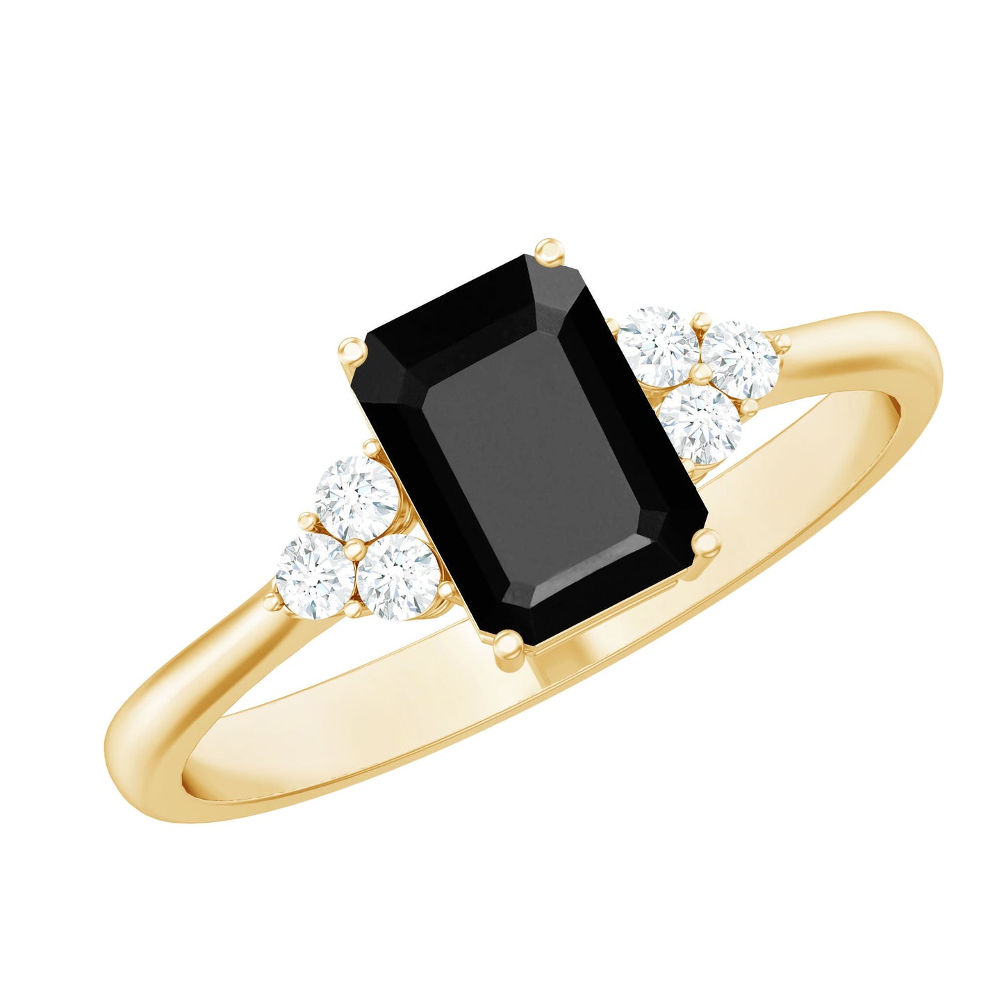 1.6 Carat Lab Grown Black Diamond Emerald Cut Engagement Ring with White Diamond
