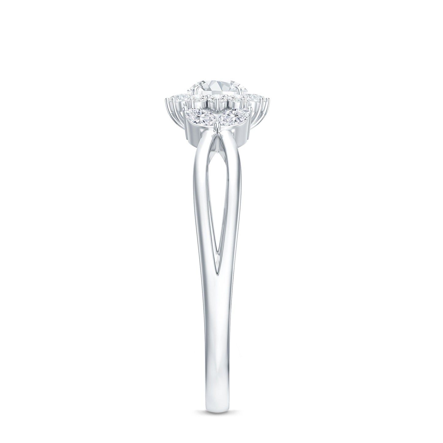 Split Shank Simulated Diamond Flower Engagement Ring