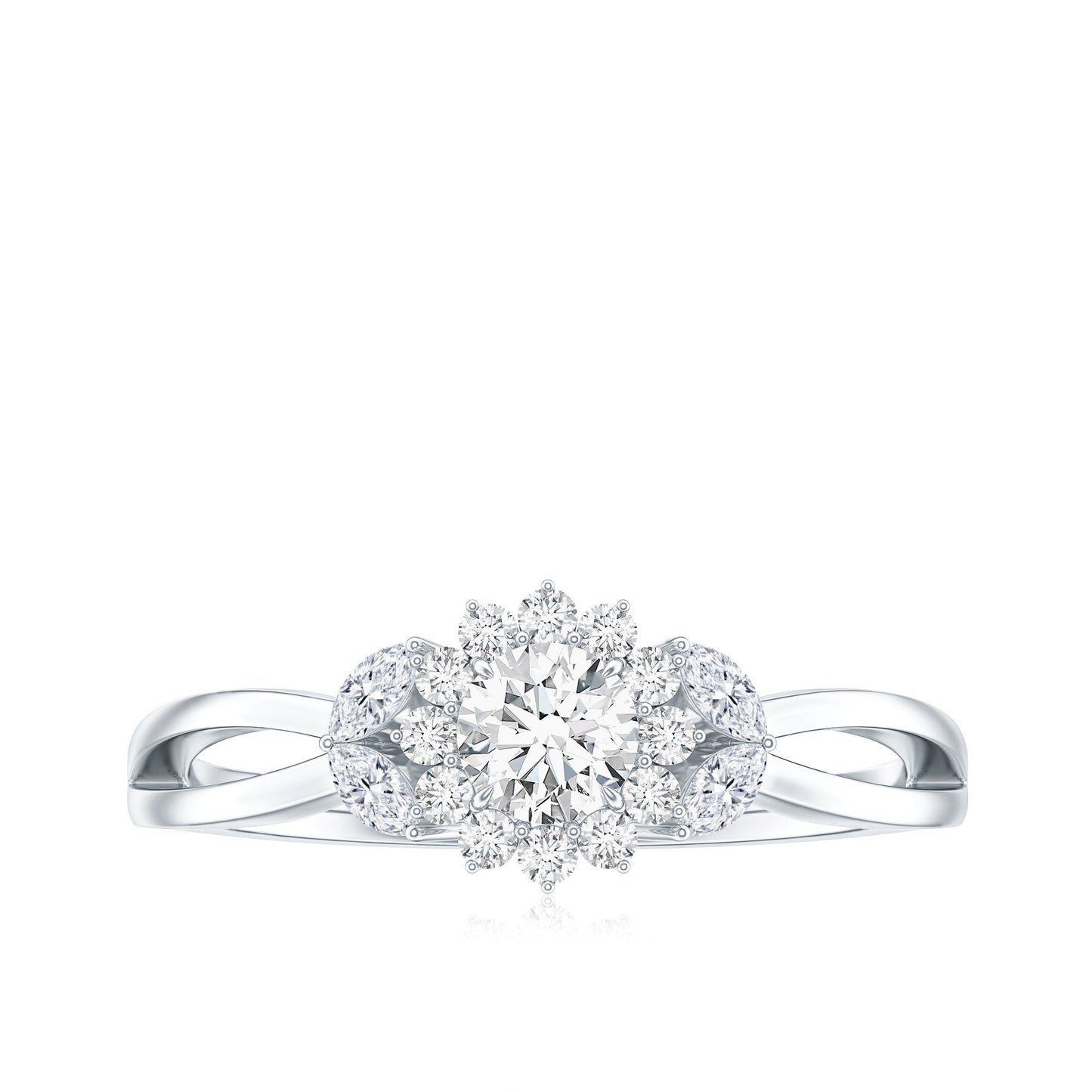 Split Shank Simulated Diamond Flower Engagement Ring