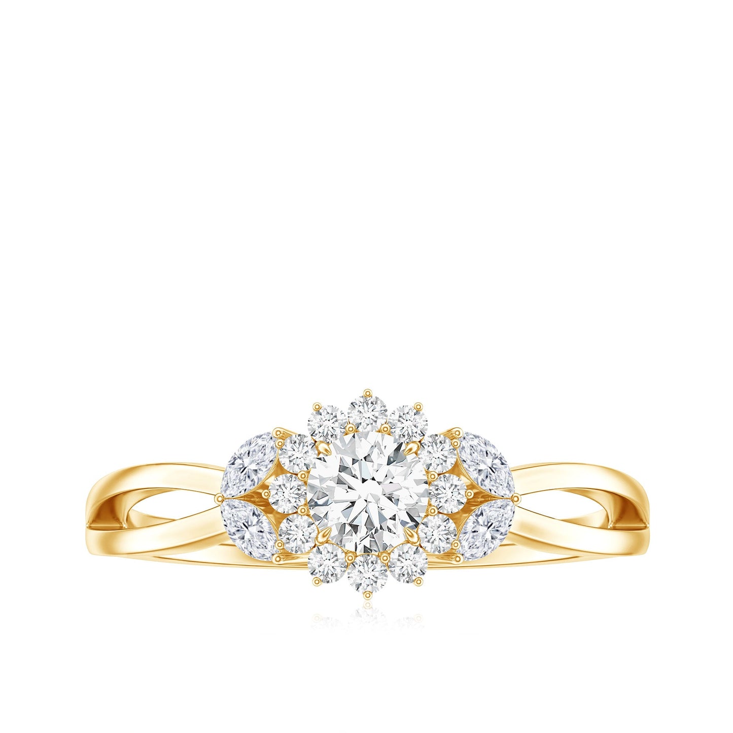 Split Shank Simulated Diamond Flower Engagement Ring
