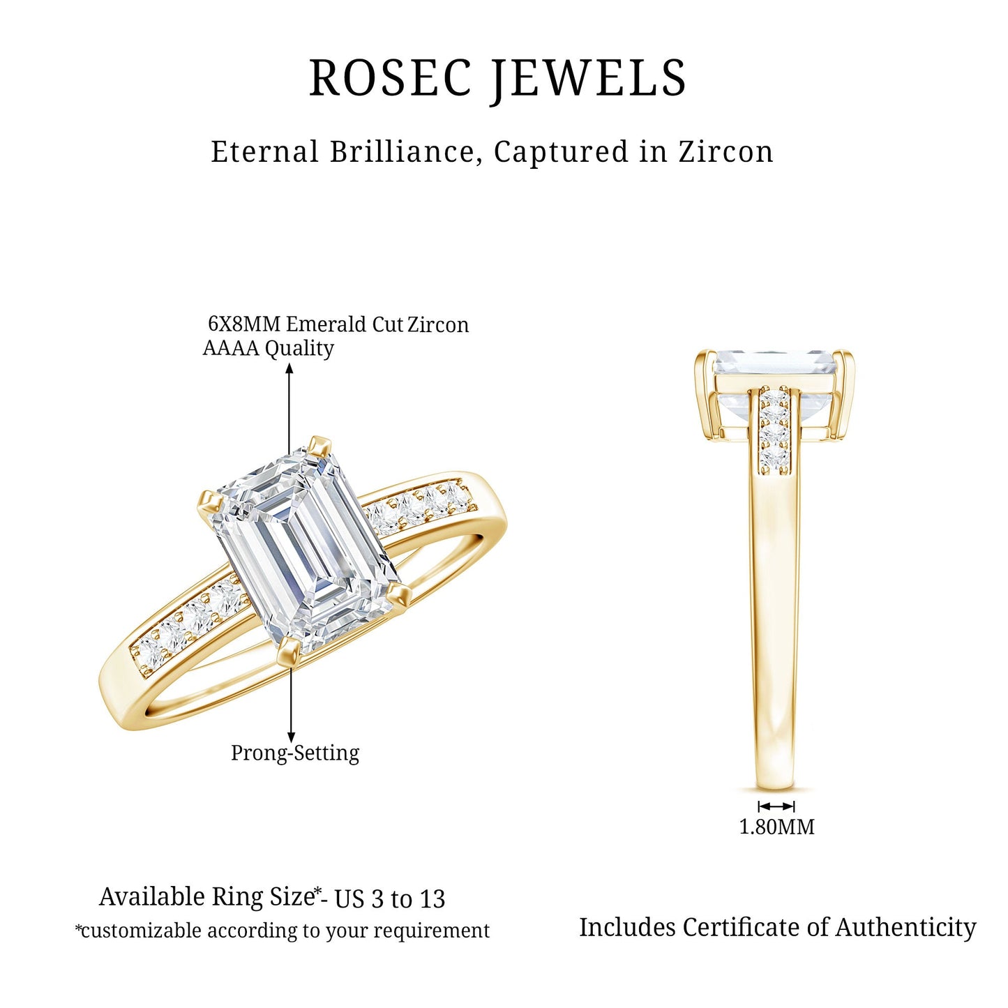 1.8 Carat Emerald Cut Cubic Zirconia Solitaire Engagement Ring