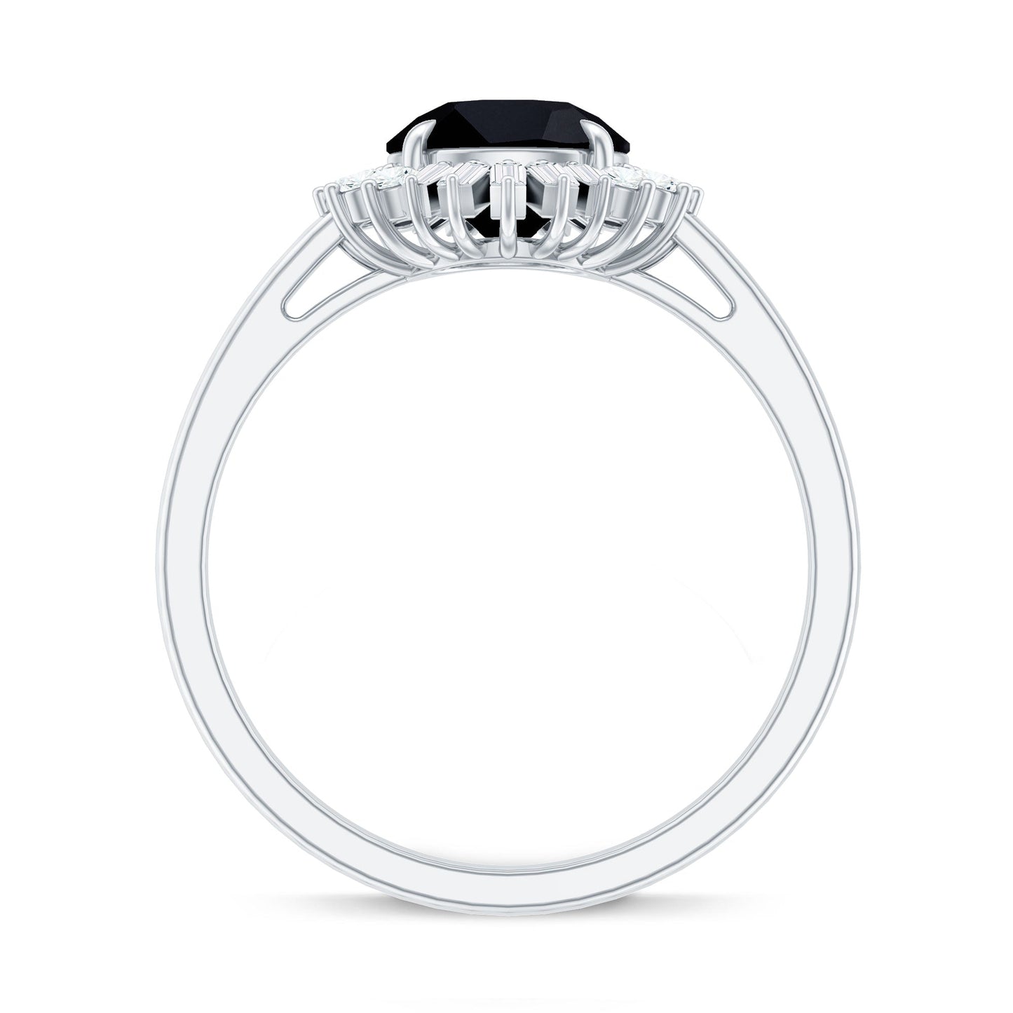8mm Round Black Onyx Cocktail Ring with Diamond Halo