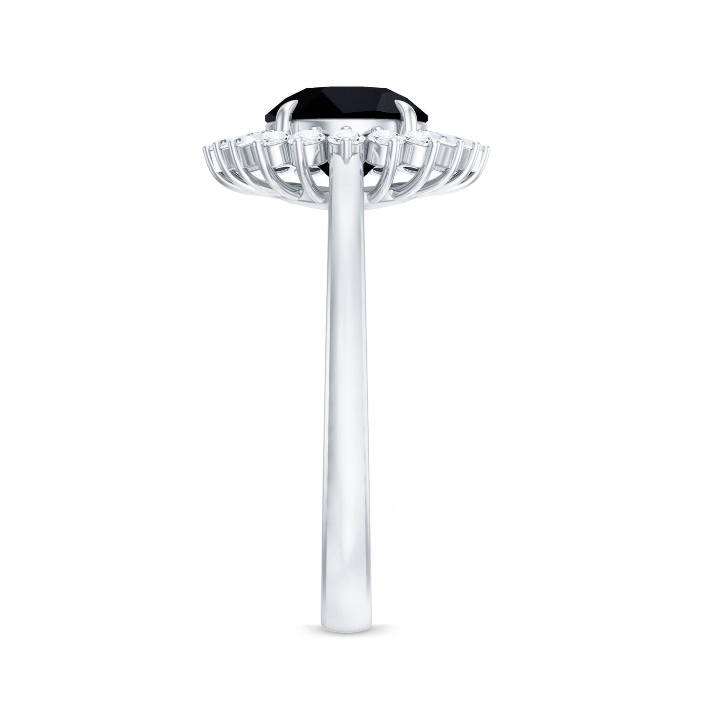 8mm Round Black Onyx Cocktail Ring with Diamond Halo