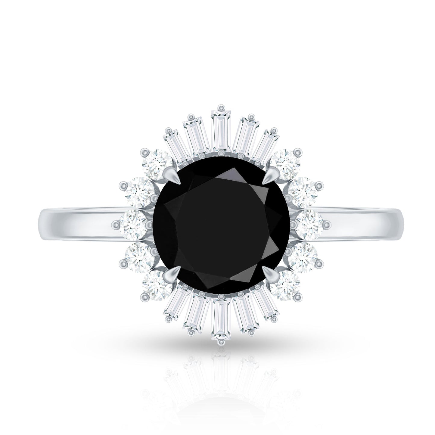 8mm Round Black Onyx Cocktail Ring with Diamond Halo