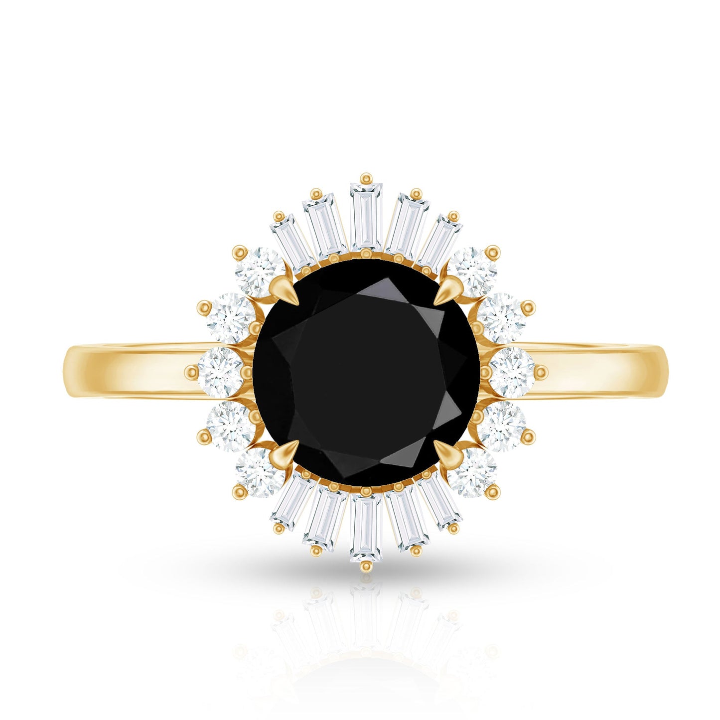 8mm Round Black Onyx Cocktail Ring with Diamond Halo